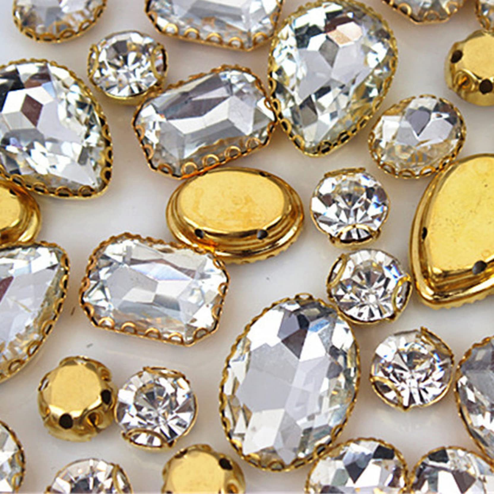 30pcs DIY Mixed Shape Clear Glass Sew-on Claw Rhinestones for Wedding Dresses, Costumes & DIY Crafts - Perfect for Bridal Accessories, Cosplay and Jewelry Making