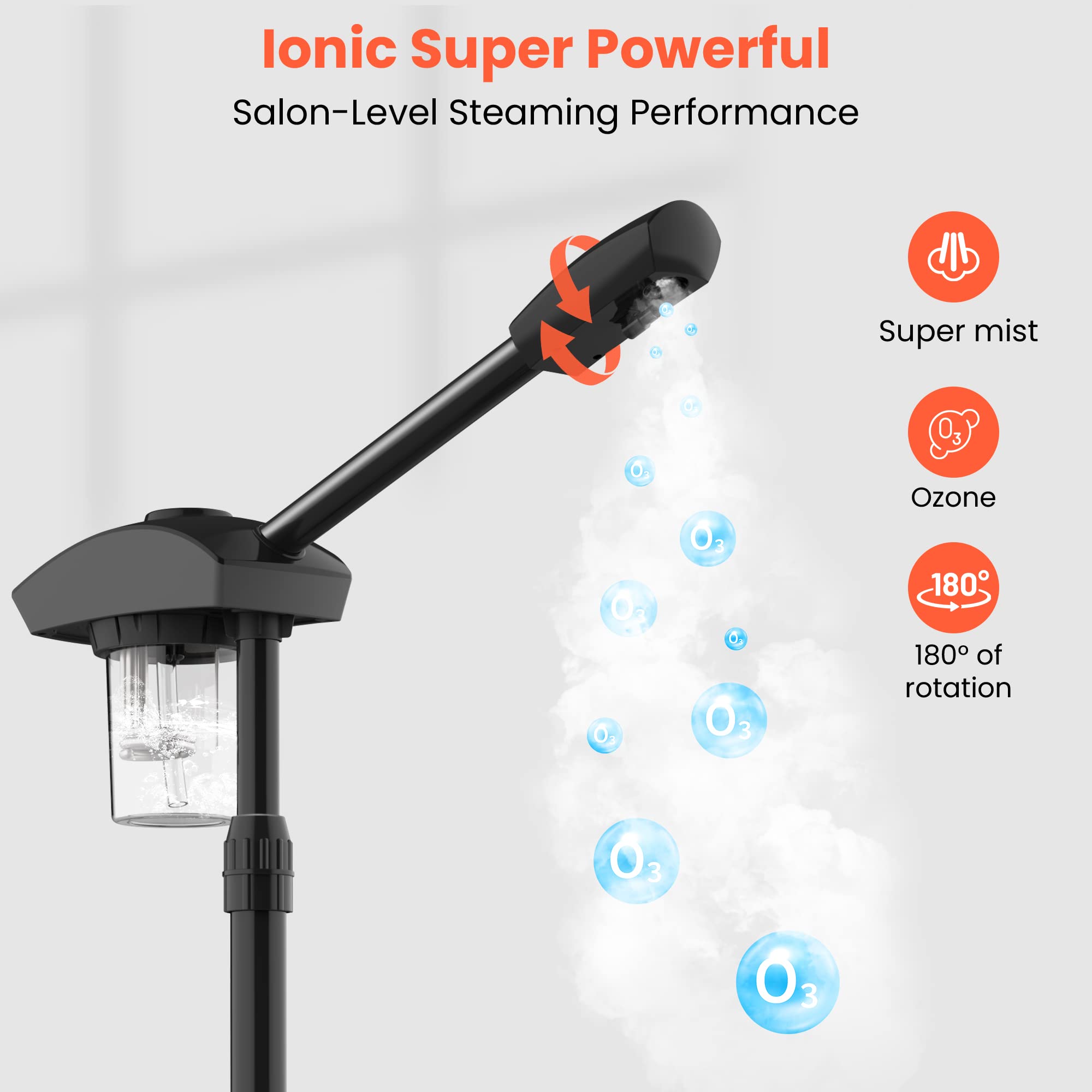 Professional Ionic Facial Steamer for Deep Skin Cleansing - Hot Mist Face Steamer for Spa & Salon Use, Black | Perfect for At-Home Skincare & Esthetician Treatments