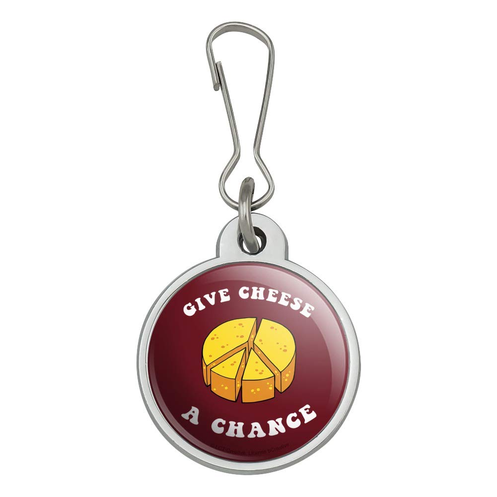 Give Cheese a Chance Peace Symbol Zipper Pull Charm - Funny Humor Accessory for Jackets, Handbags, Purses, Luggage & Backpacks - Unique Graphic Novelty Gift for Cheese Lovers