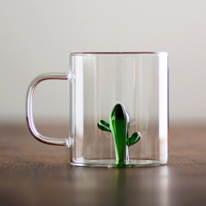 Premium Cactus Mug Set of 2 - Green Desert Plant Design Coffee Cups for Home & Office Use