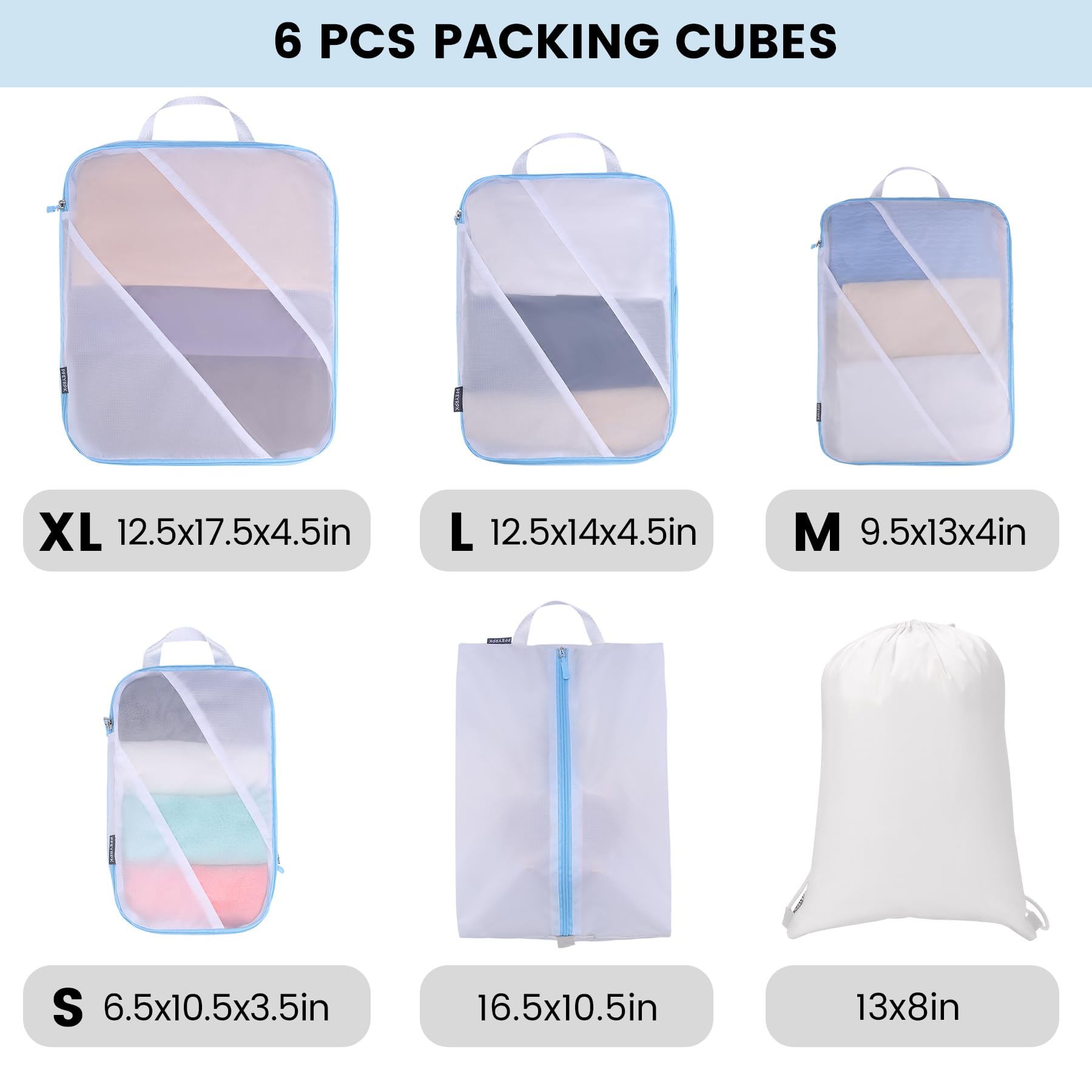 6-Piece Compression Packing Cubes Set - Breathable Mesh Travel Organizers for Suitcases with Shoe Bags | Durable & Lightweight Luggage Accessories for Business Trips, Vacations & Weekend Getaways