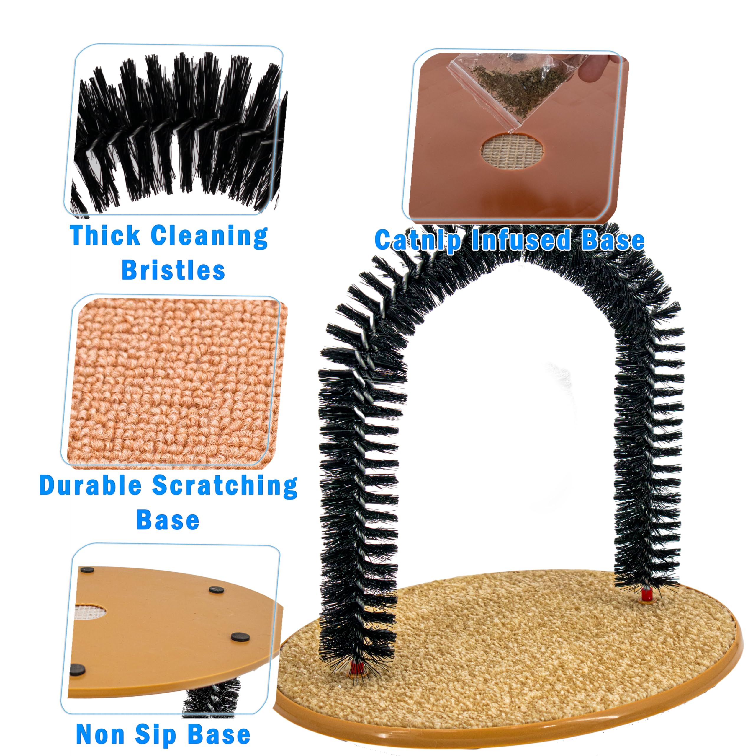 Premium Cat Grooming Arch with Catnip Bag - Self-Scratching Massager & Brushing Post Reduces Shedding & Hairballs for Indoor Cats - Perfect for Playtime & Relaxation