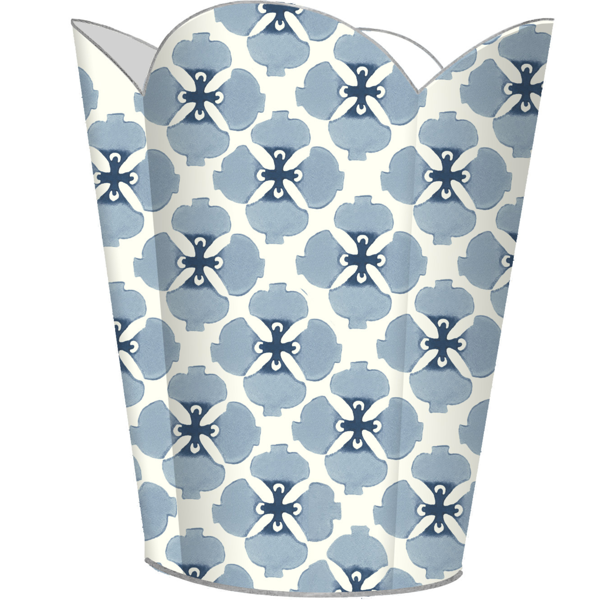 Allison Blue Decoupage Wastebasket with Optional Tissue Box Cover - Elegant Bathroom & Bedroom Trash Can for Home Decor & Organization