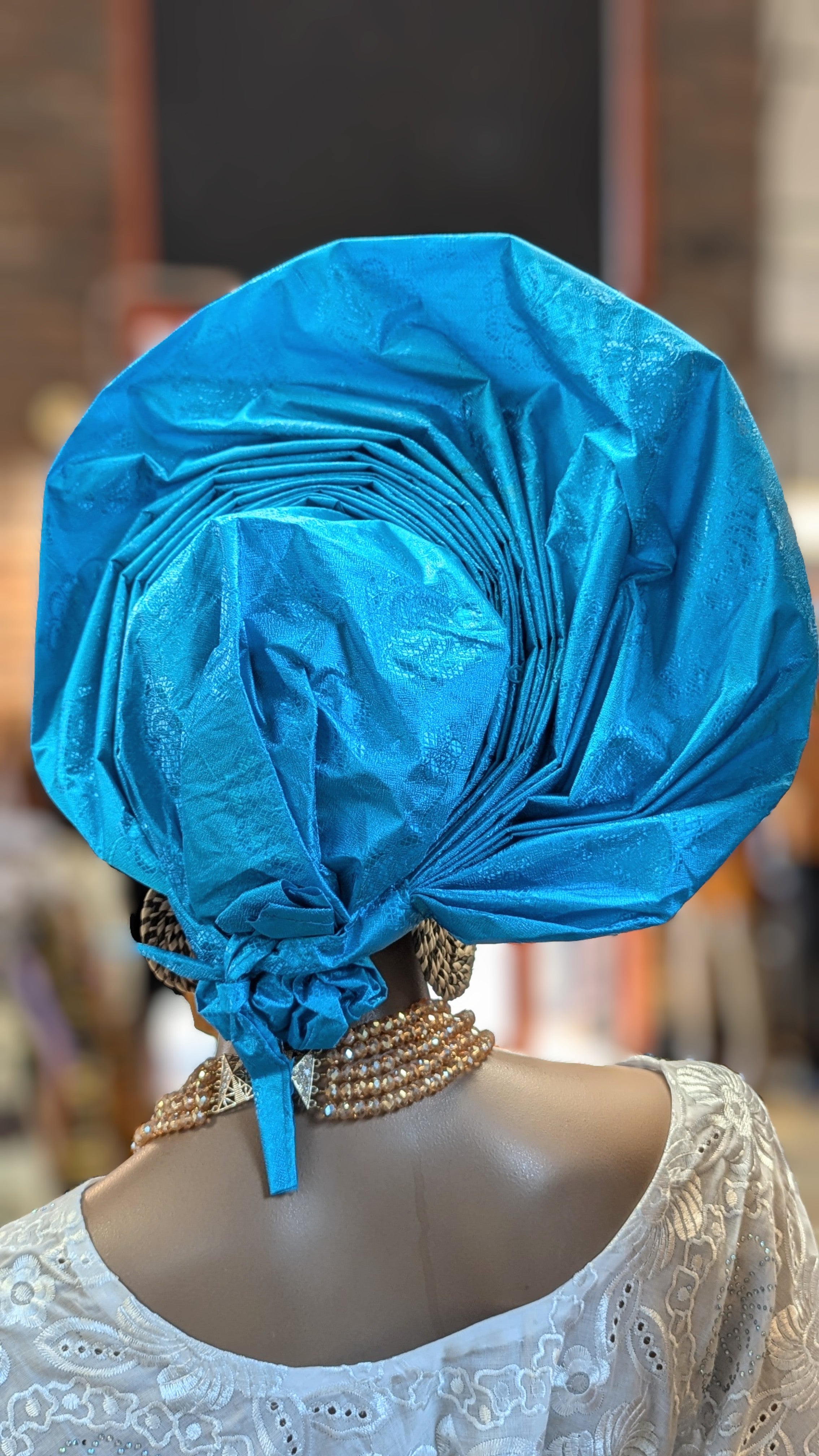 Dupsie's Ireti Crown Blue Pre-Tied Gele Head Wrap - Ready to Wear African Headpiece for Weddings, Parties & Special Events
