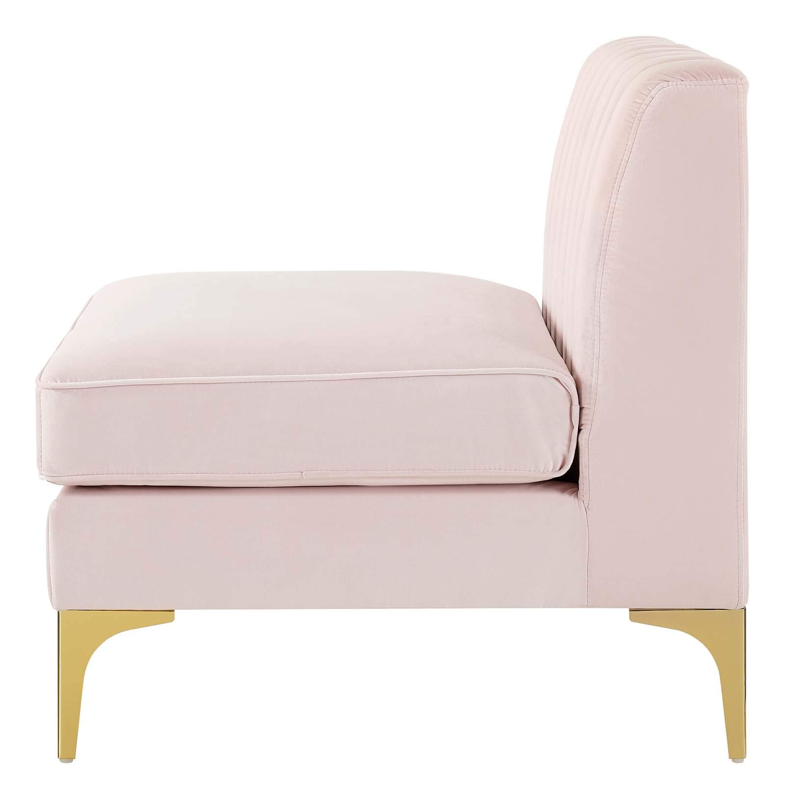 Modway Triumph Channel Tufted Performance Velvet 4-Piece Sectional Sofa in Pink - Modern Living Room Furniture for Small Spaces, Apartment & Home Theater Seating