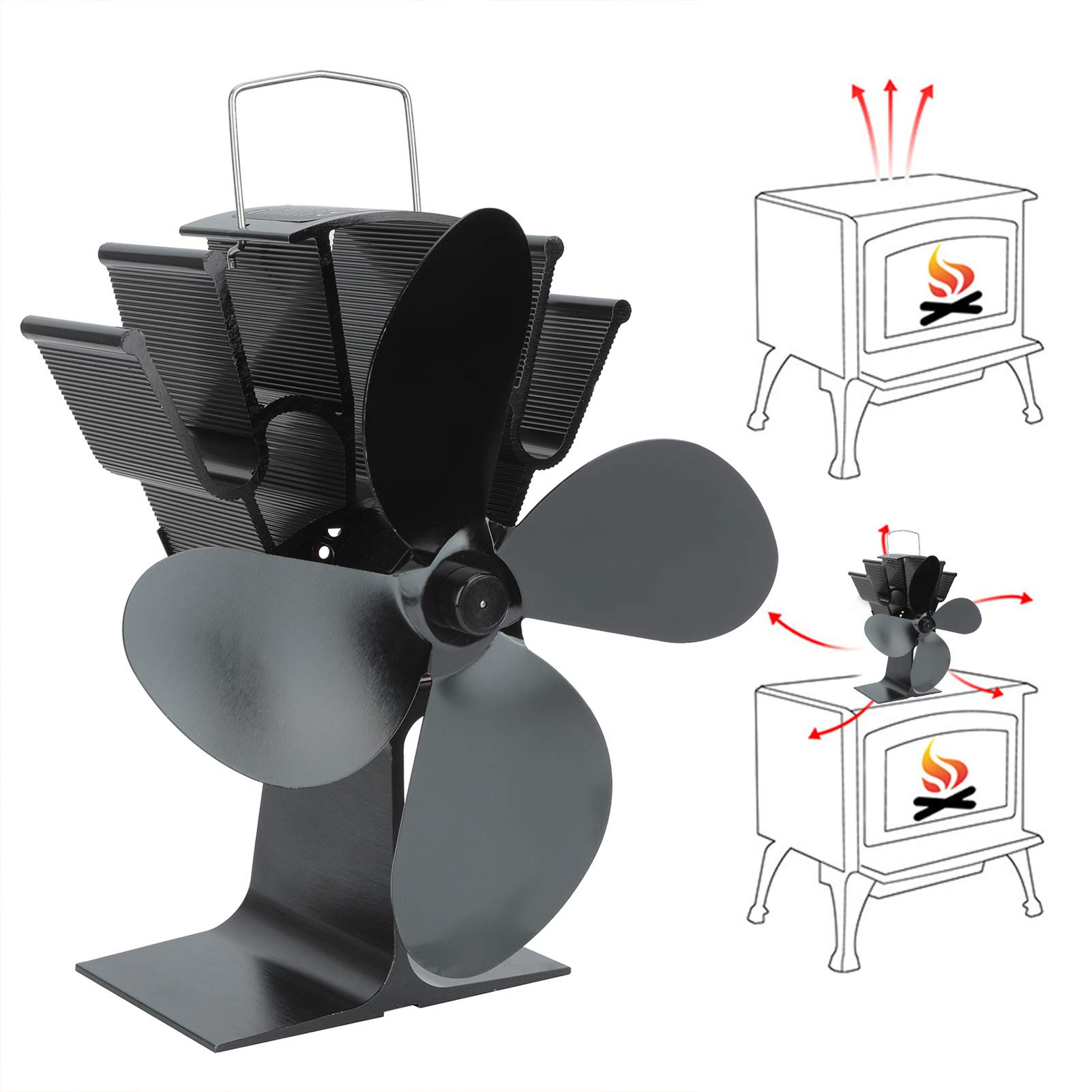 4 Blade Fireplace Stove Fan - Heat Powered Wood Stove Fan with Thermal Safety Technology - Efficient Eco-Friendly Heating for Home, Cabin & RV Use