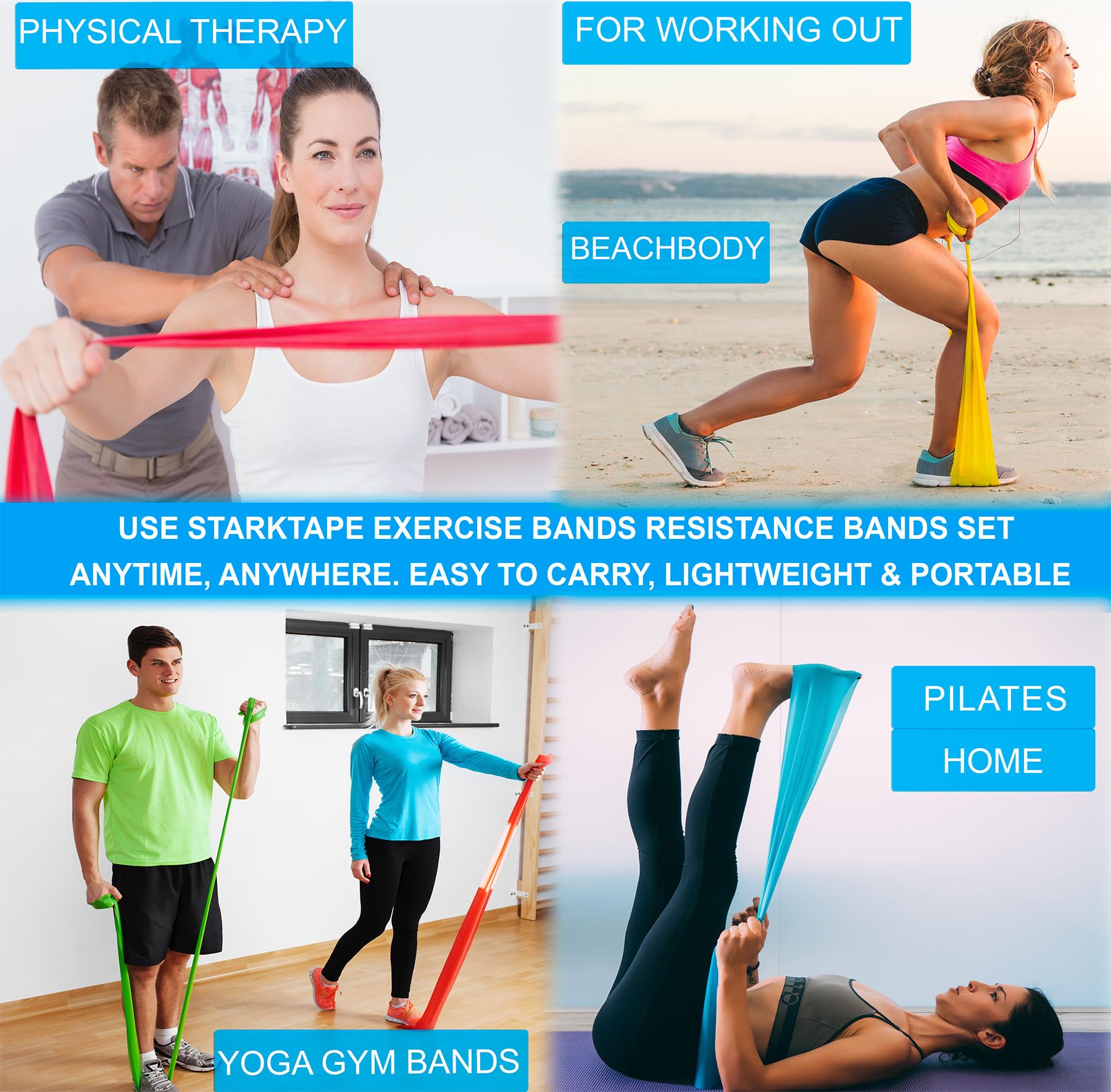Premium Resistance Bands Set - 3/5 Pack Non-Latex Exercise Bands for Physical Therapy, Strength Training & Yoga | Professional Elastic Fitness Bands for Home Workouts, Gym, Pilates & Rehabilitation (Ideal for Muscle Recovery & Toning)