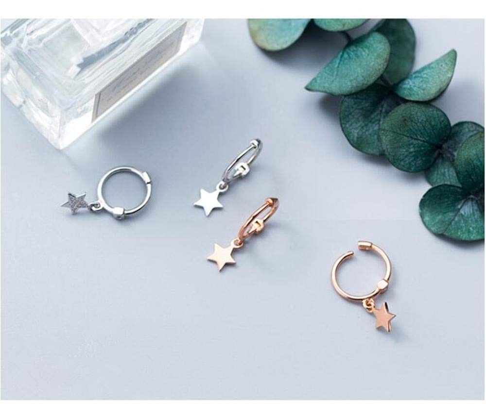 Hypoallergenic Sterling Silver Tiny Star Dangle Hoop Earrings for Women - Cute Cartilage Huggie Sleepers, Rose Gold Tone Dainty Drop Earrings | Perfect Birthday Gifts for Best Friend, Everyday Wear & Special Occasions