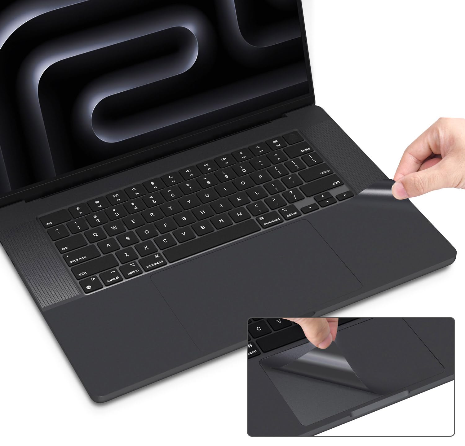 Space Black Palm Rest Cover Skin for Apple MacBook Pro 16 Inch (2023-2024 M3/M4 Chip Models A2991/A3186/A3403) - Laptop TrackPad Protector & Wrist Rest Decal - Perfect for Office Work, Coffee Shops, and Travel Use