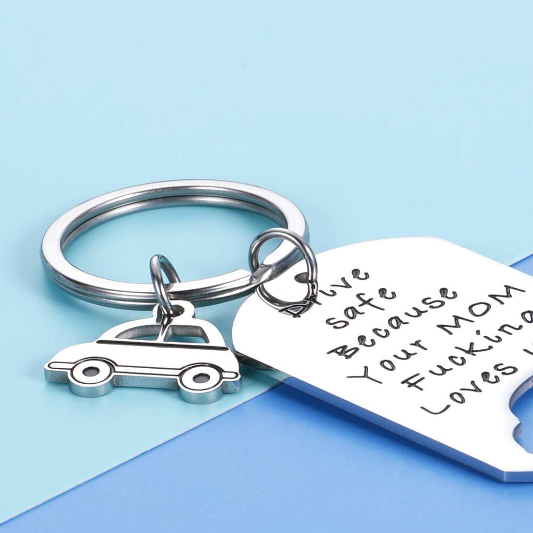 Funny New Driver Keychain - Drive Safe Gift for Teen Boys & Girls - 16th & 18th Birthday Present from Parents - Valentine's Day & College Graduation Gift for Him/Her - Perfect for Car Keys & Backpack Accessories