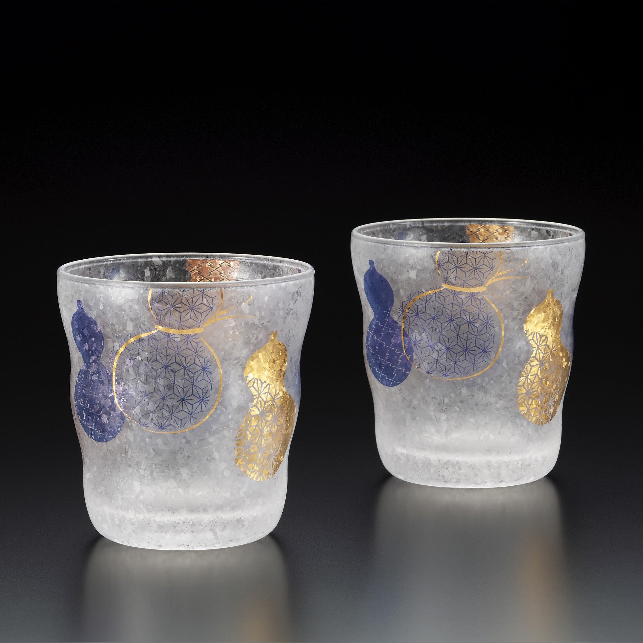 HYOTAN Pair Water Glass Set of 2 - Japanese Traditional Gourd-Shaped Drinking Cups for Tea, Sake & Home Decor