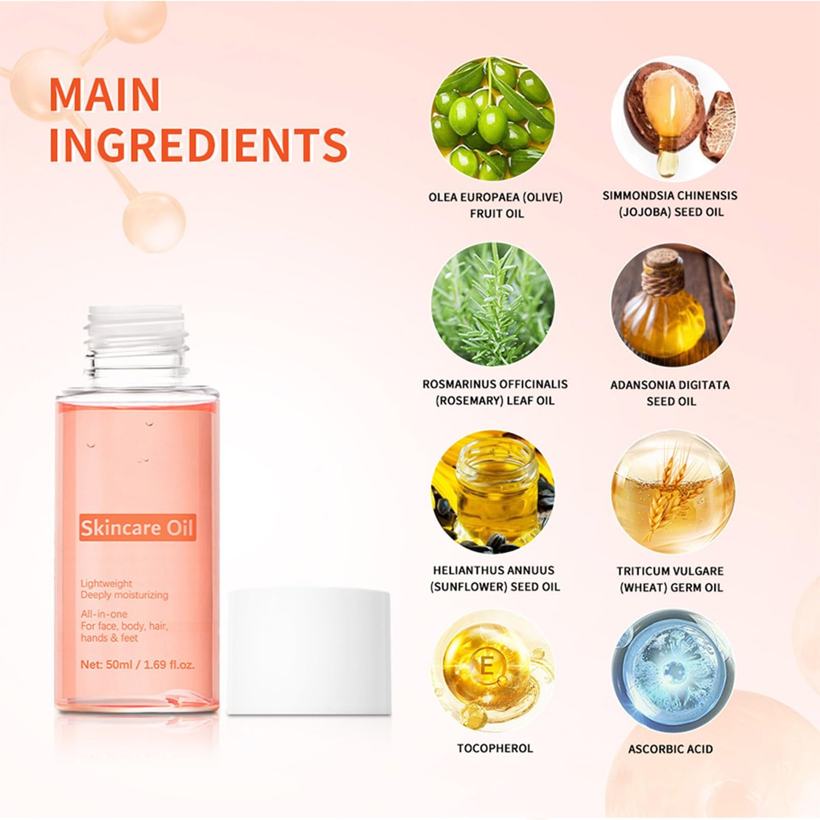 Organic Jojoba & Vitamin E Skincare Body Oil - Fast Absorbing, Non-Greasy Face & Body Moisturizer for Dry, Rough Skin - Hydrating Serum to Soften & Smooth Skin (50ml) | Perfect for Daily Hydration, Post-Shower Care & Nighttime Skin Repair