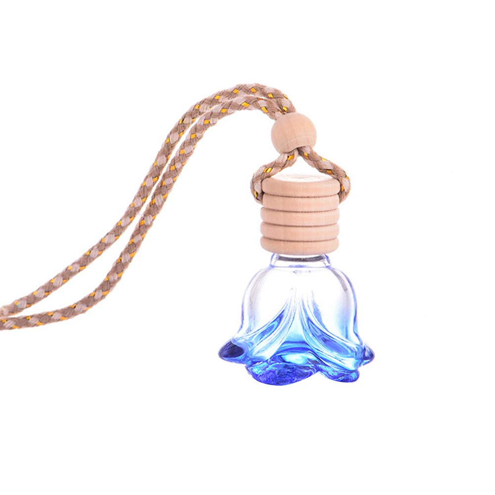QSBai Blue Glass Flower-Shaped Car Hanging Pendant - Empty Bottle for Perfume & Air Freshener - Perfect for Vehicle Aromatherapy & Home Decor
