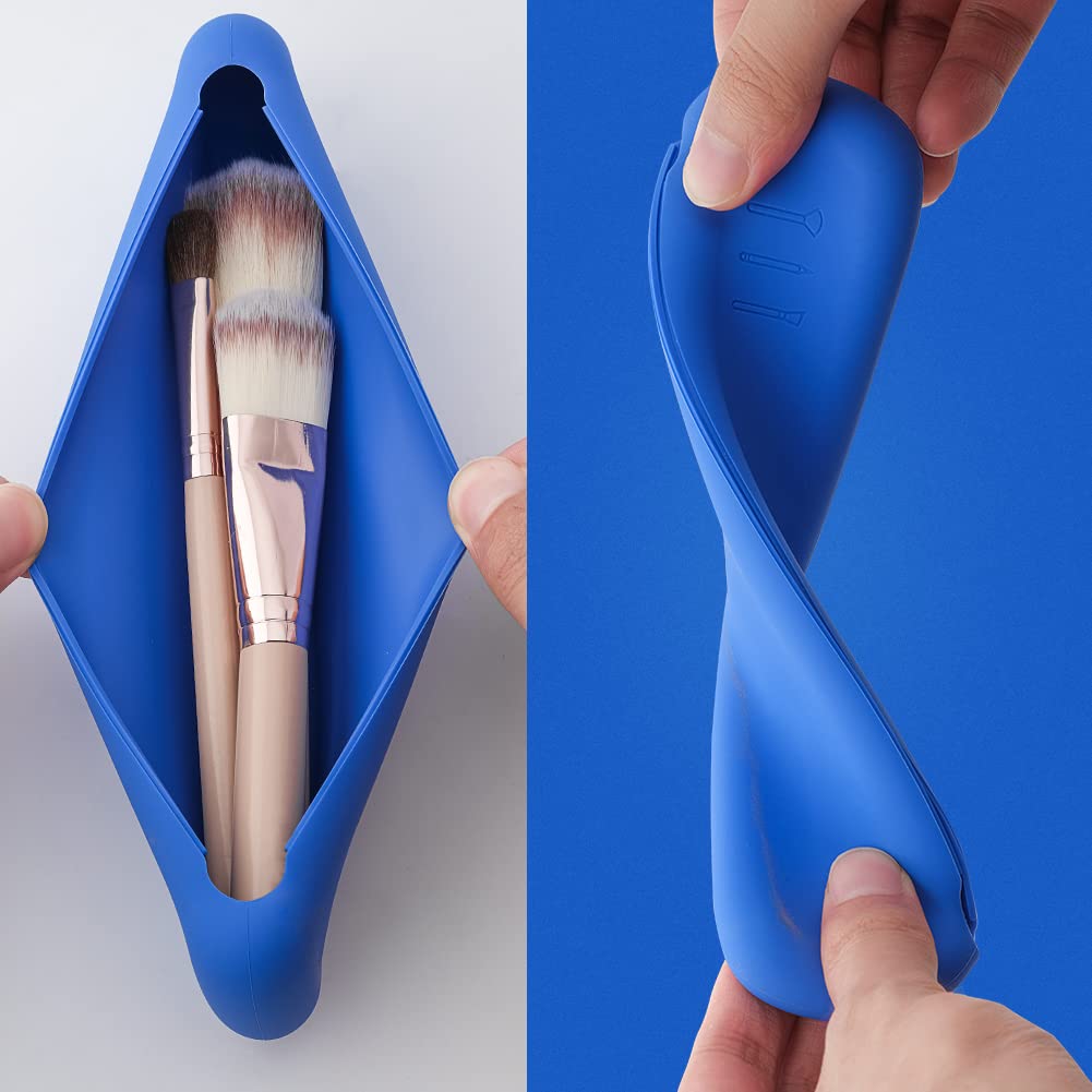**Silicone Travel Makeup Brush Holder - Reusable Portable Makeup Brush Case with Dustproof Cover, Soft & Sleek Organizer for Brushes (Blue) | Perfect for Travel, Gym, and On-the-Go Makeup Touch-Ups**