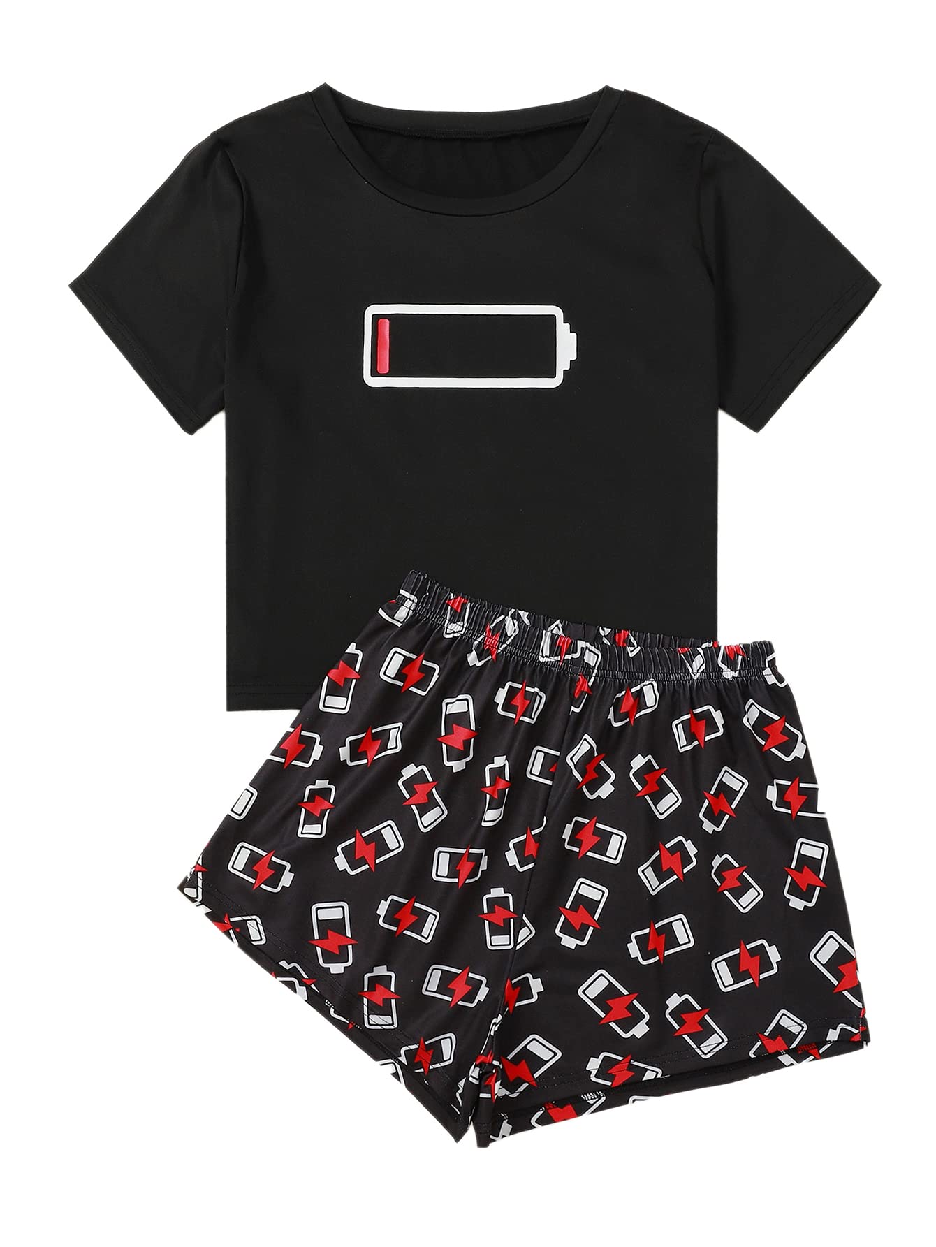 WDIRARA Women's Cute Dinosaur Print Pajama Set - Cartoon Sleepwear Short Sleeve Tee and Shorts for Lounge, Sleep & Vacation