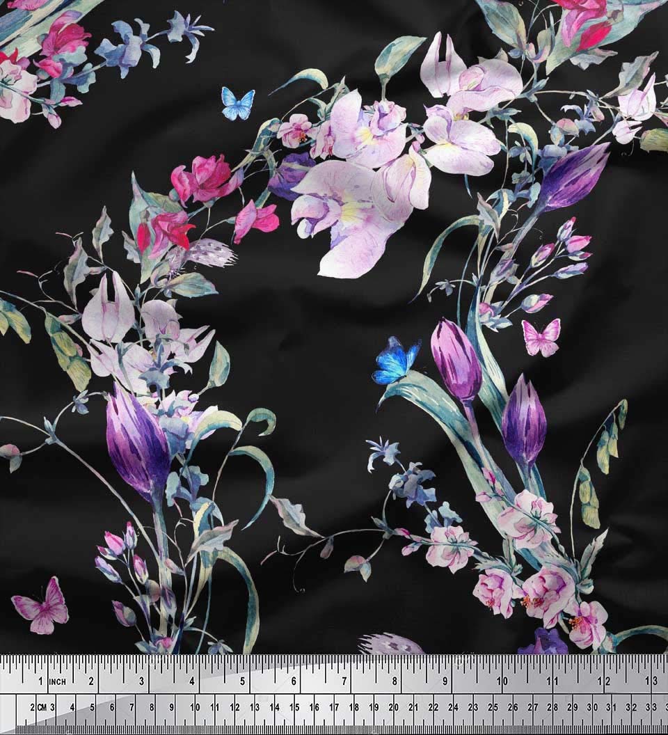 Soimoi 42 Inch Wide Purple Polyester Crepe Fabric by The Yard - Wild Flower Radiance Print for Dresses, Skirts & DIY Fashion Projects - Chic & Sophisticated Fabric for Women's Clothing & Home Decor
