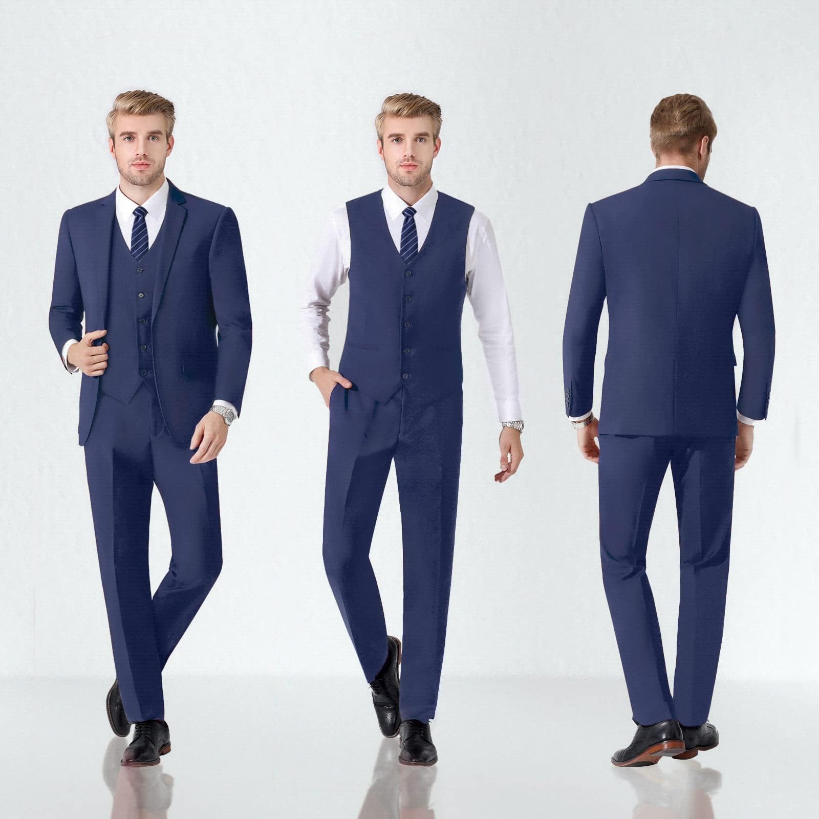 LUPURTY Men's 3 Piece Slim Fit Suit Set - One Button Tuxedo with Jacket, Vest & Pants + Free Tie | Formal Business Attire for Weddings, Interviews & Special Occasions
