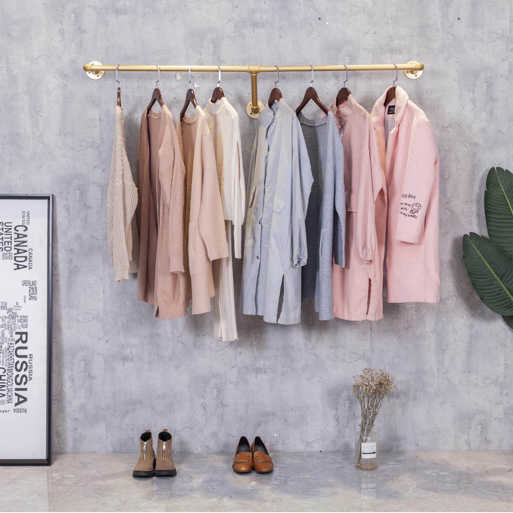 Vintage Industrial Pipe Wall Mounted Towel Rack & Clothing Hanging Shelves System - 24