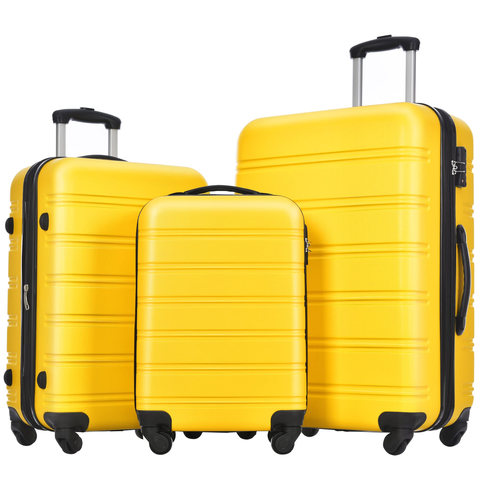 Merax 3-Piece Expandable Hard Shell Luggage Set with Spinner Wheels - Airline Approved Carry-On Suitcase (Yellow) | Perfect for Business Travel, Family Vacations & International Trips