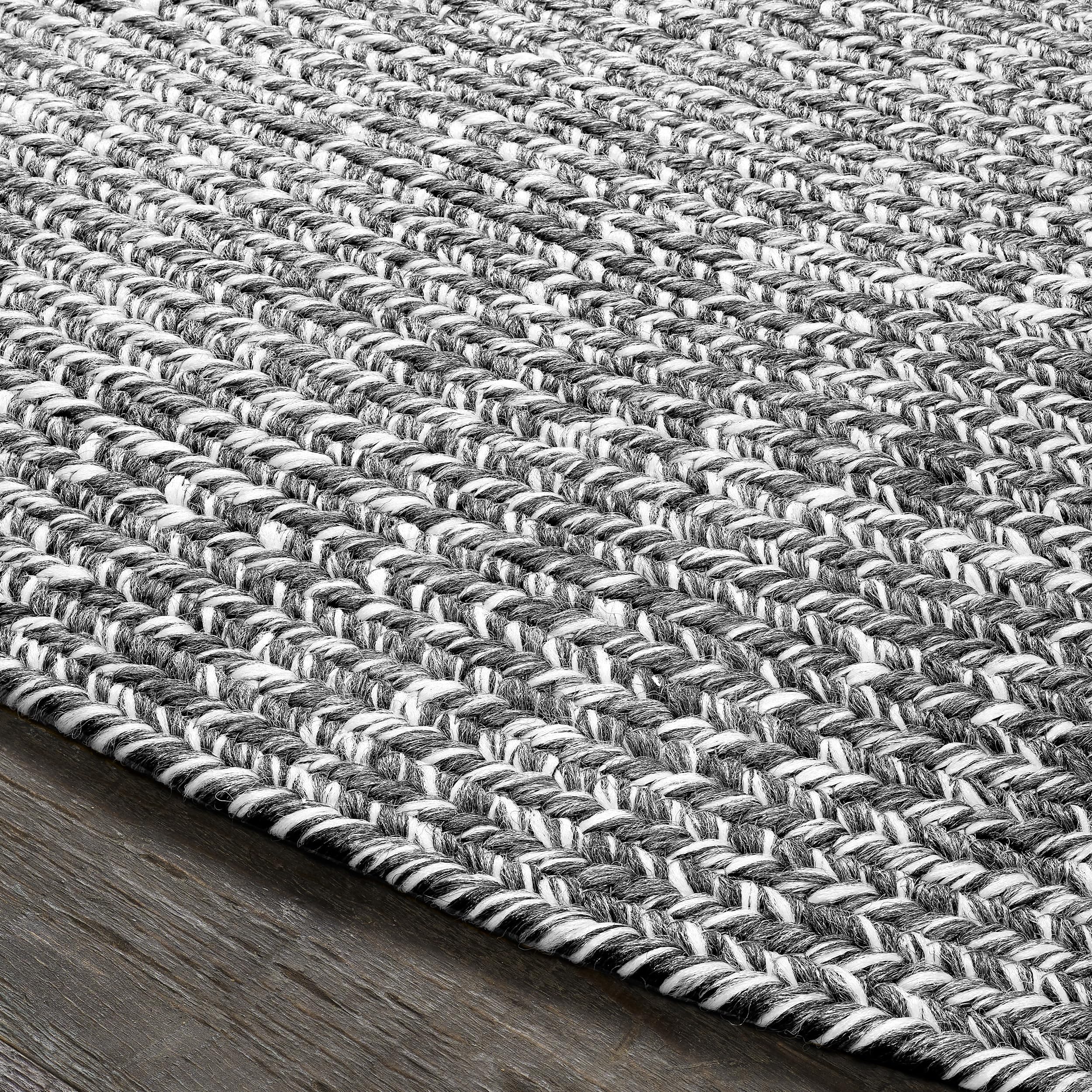 Premium Reversible Braided Oval Rug 8'x10' - Indoor Outdoor Washable Area Rug for Living Room, Bedroom, Office - Charcoal & White - Perfect for Home Decor, Patio, and High Traffic Areas
