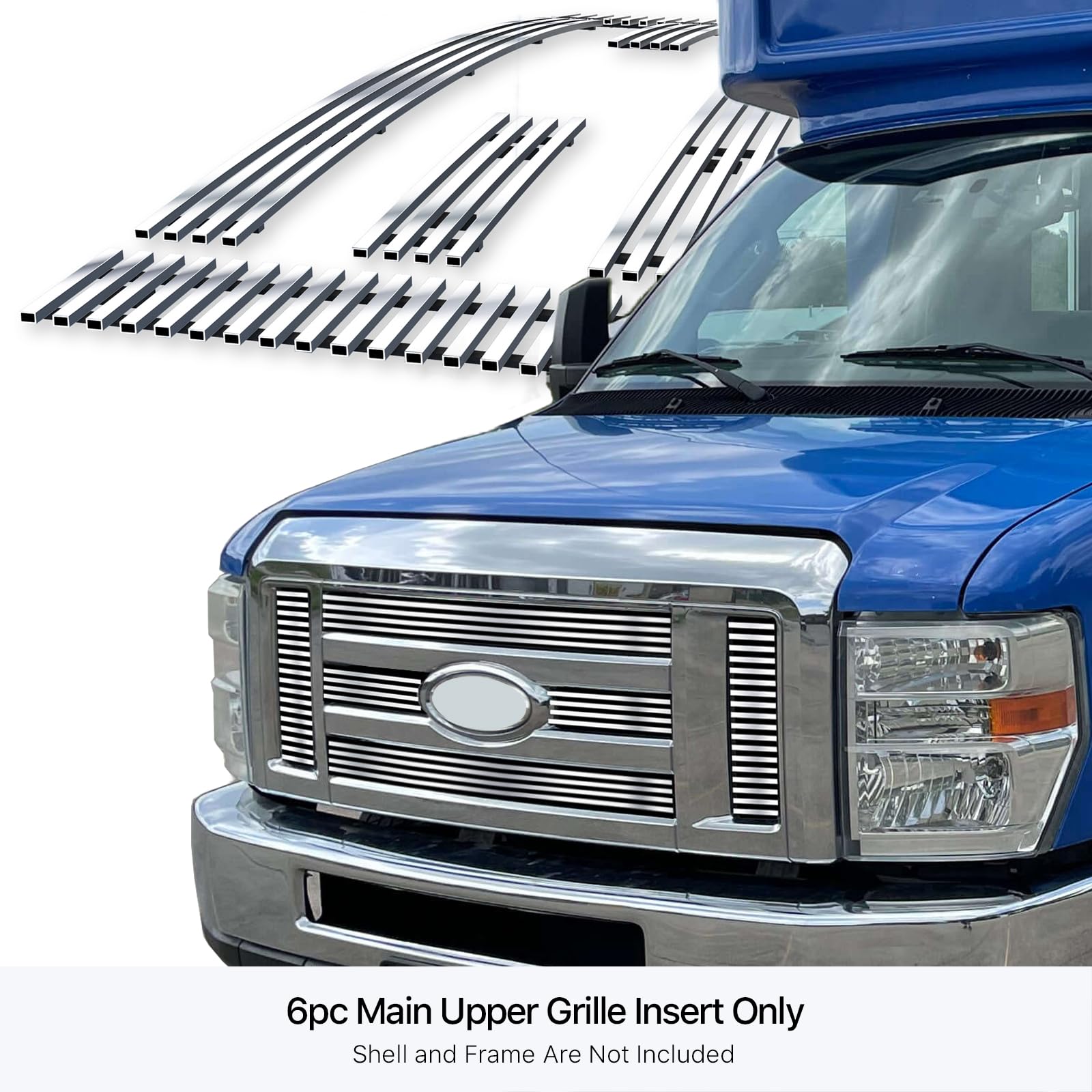 APS Compatible Stainless Steel Chrome Billet Front Grill Grille Insert for 2008-2014 Ford Econoline E-Series (F66658A) - Upgrade Your Truck's Style for Car Shows & Daily Driving