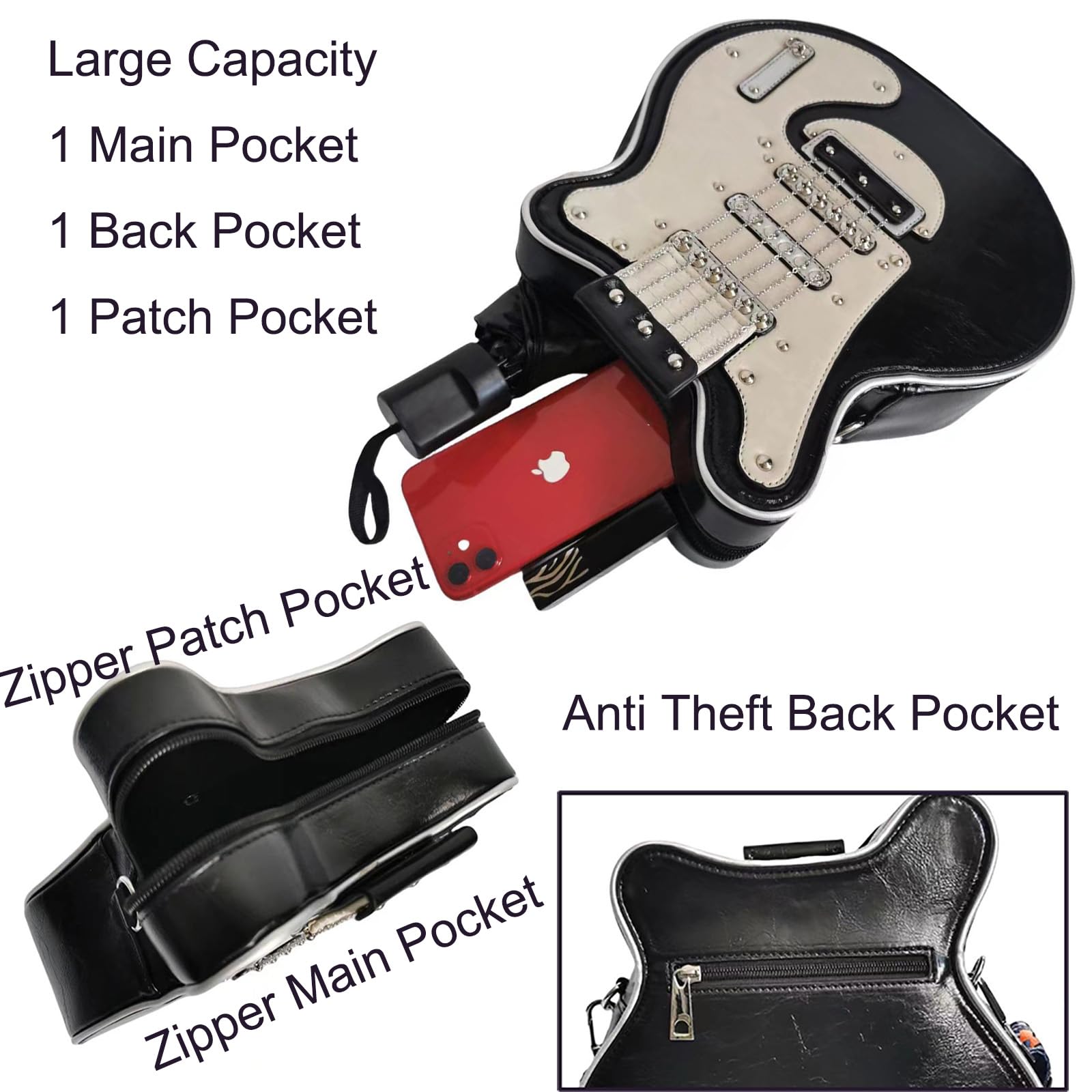 Stylish Guitar Shaped Crossbody Bag for Men & Women - PU Leather Unique Guitar Purse - Perfect for Music Lovers, Concerts & Casual Outings