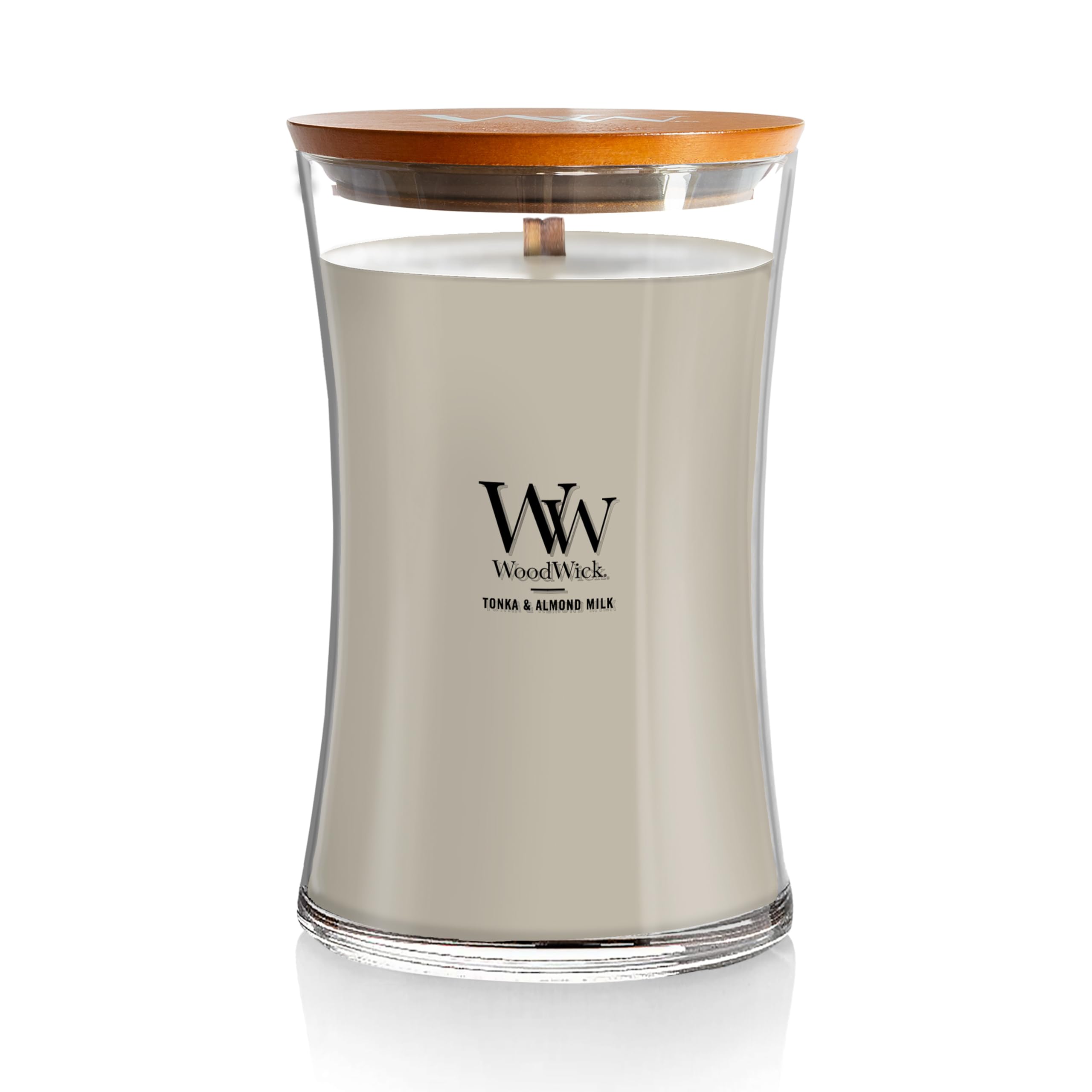 Premium WoodWick Large Hourglass Candle - Tonka & Almond Milk Scented Soy Wax Blend with Crackling Wood Wick | Made in USA | Perfect for Relaxation, Spa Nights & Home Decor