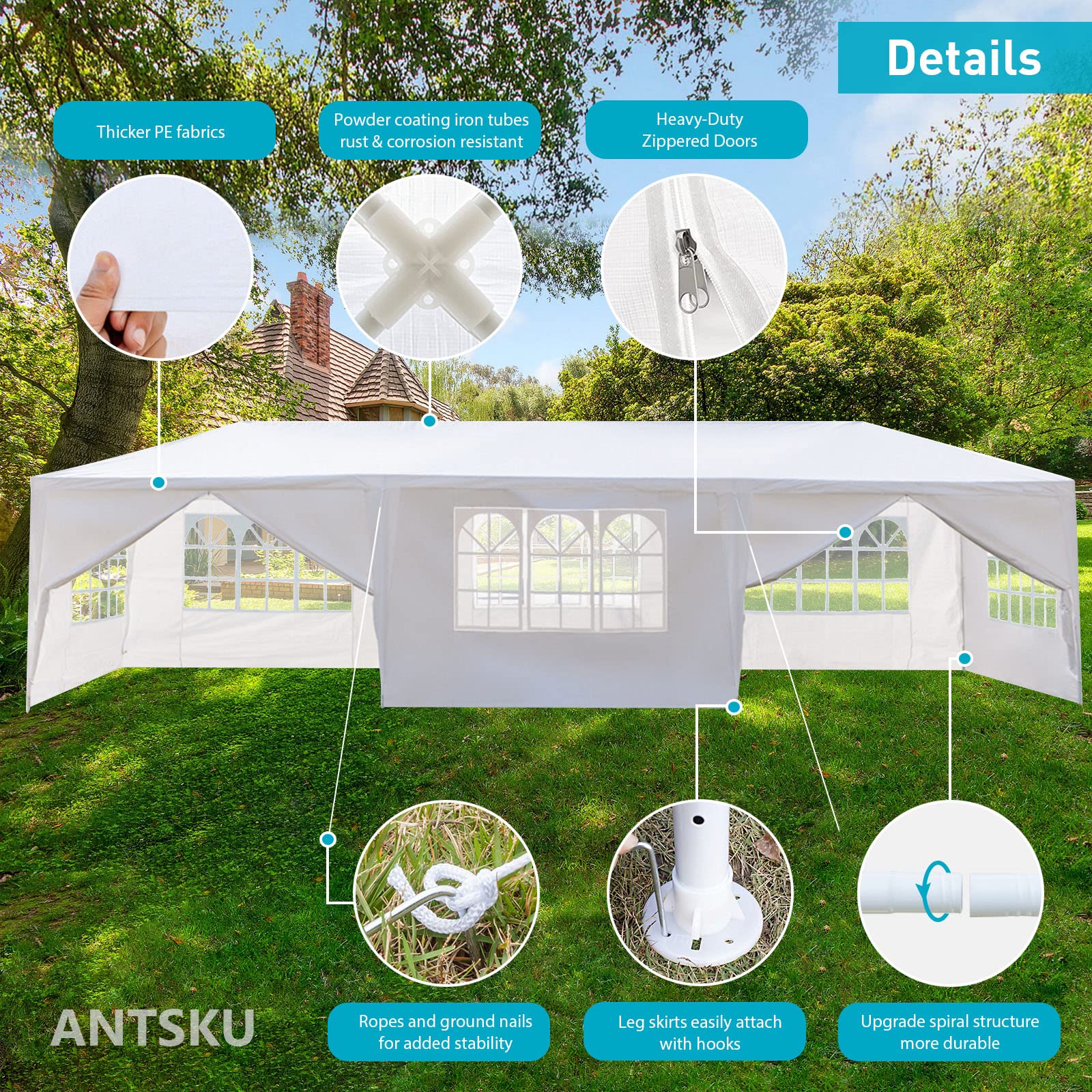 10'x30' White Outdoor Party Tent with 8 Removable Sidewalls & Transparent Windows - Perfect for Weddings, Birthdays, Backyard Events, Patio Parties and Garden Gatherings - Waterproof Canopy Tent for All-Weather Protection