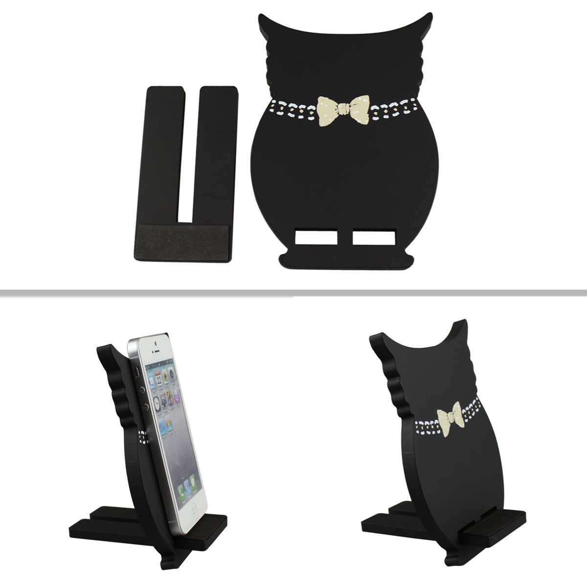 Stylish Wooden Owl Phone Stand - Black, Handcrafted Cell Phone Holder for Desk & Nightstand - Perfect for Home, Office, and Gift Giving