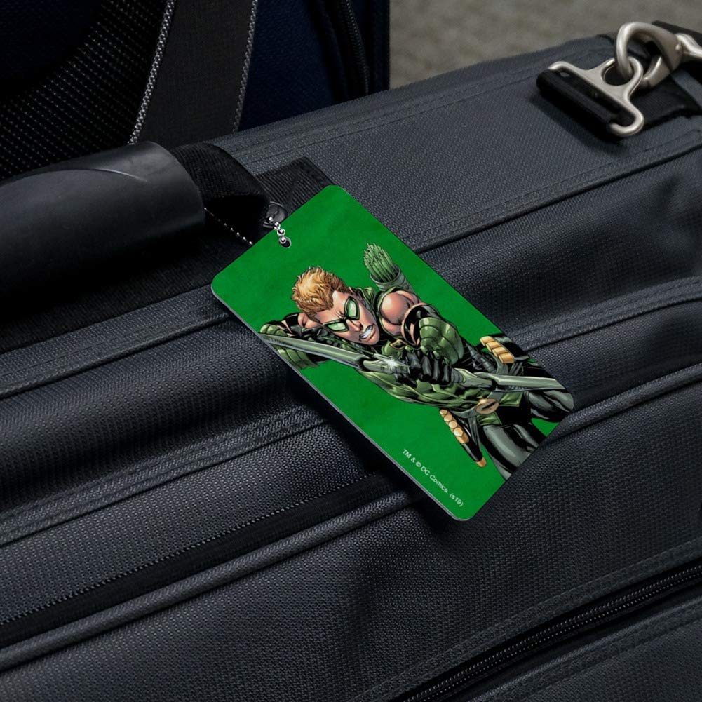 Justice League Green Arrow Character Luggage Tag - Durable Suitcase ID Tag for Travel, Carry-On & Checked Bags - Perfect for DC Comics Fans & Superhero Enthusiasts