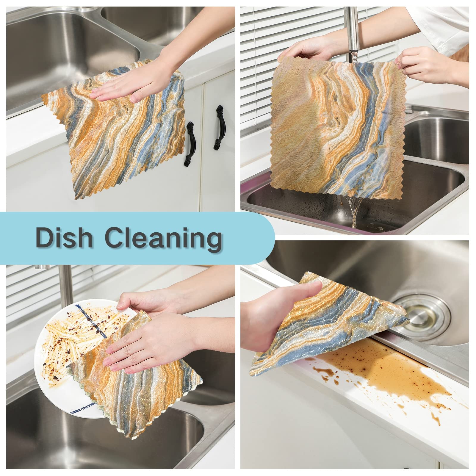 Golden Marble Dish Towels Set of 6 - Absorbent & Lint-Free for Kitchen & Bar Use