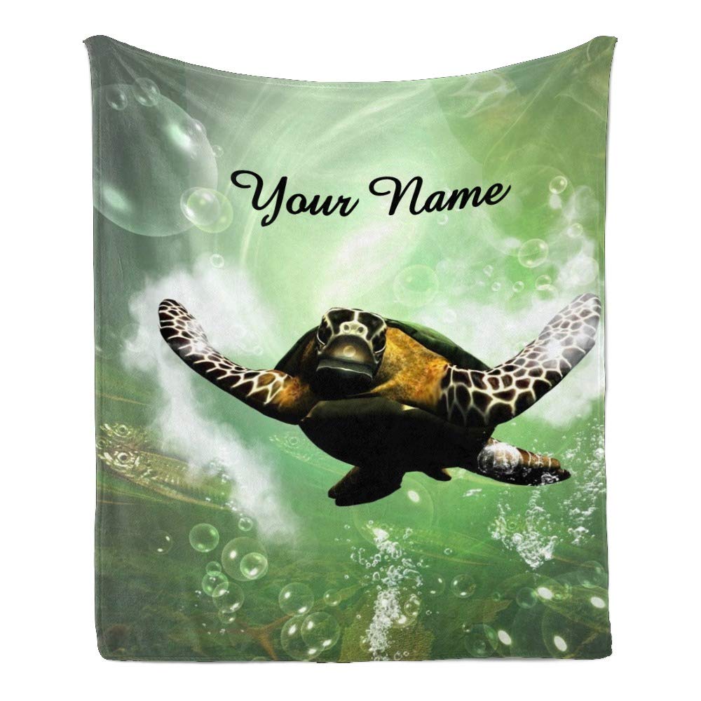 Custom Blanket with Name Text - Personalized Sea Turtle Bubbles Super Soft Fleece Throw Blanket for Couch, Sofa & Bed (50x60 Inches) - Perfect for Gifts, Home Decor & Cozy Nights