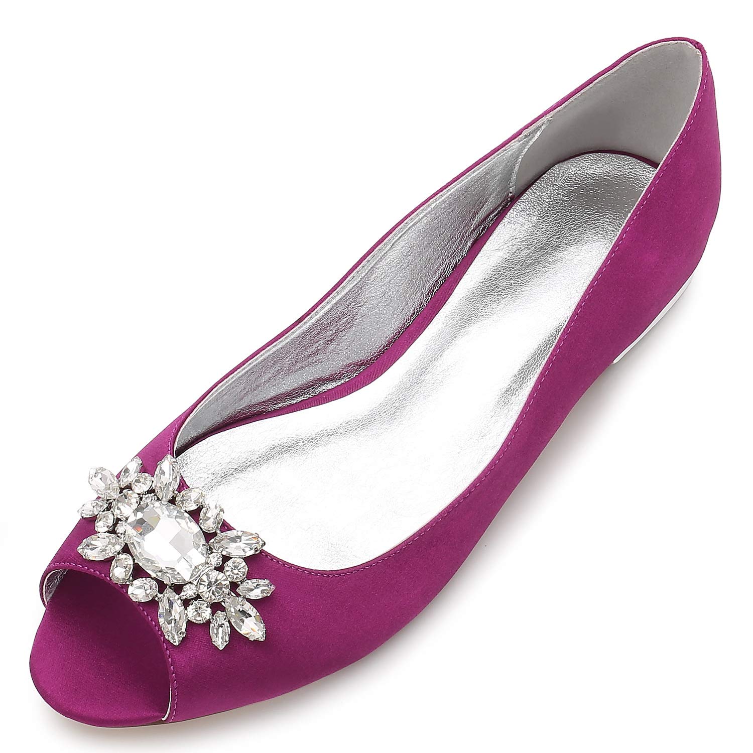 Women's Rhinestone Embellished Satin Wedding Shoes - Peep Toe Slip-On Flats for Bridal Party, Formal Occasions & Special Events - Elegant Comfort for Dances, Receptions and Evening Celebrations