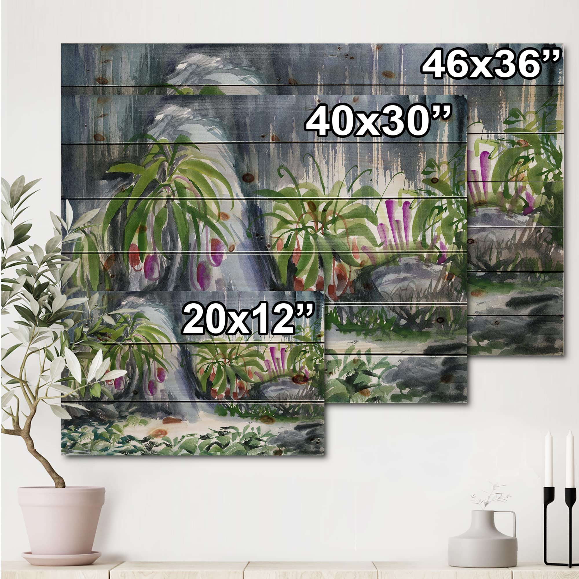 DesignQ Tropical Plants Oasis Farmhouse Wood Wall Decor - Large Floral Wood Wall Art Panels Printed on Natural Pine - Perfect for Living Room, Bedroom & Office Decor