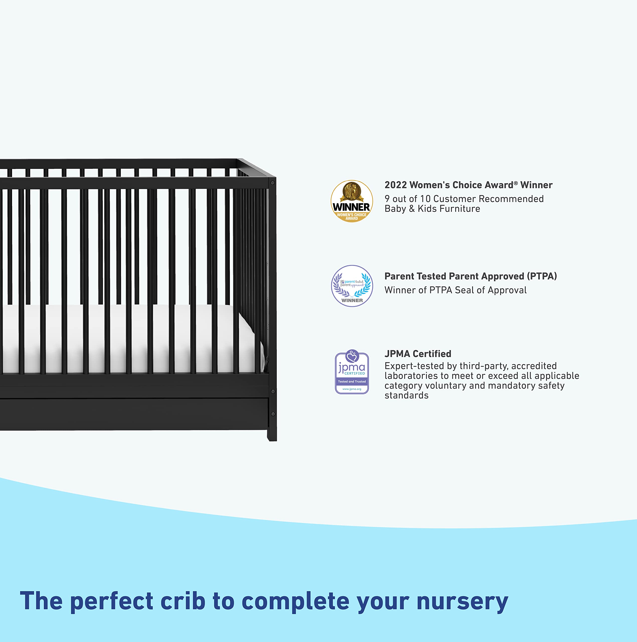 Graco Teddi 5-in-1 Convertible Crib with Storage Drawer (Black) – GREENGUARD Gold Certified, Converts to Toddler Bed/Daybed/Full Bed, Safe Nursery Furniture for Baby & Kids Room | Perfect for Small Spaces & Growing Families