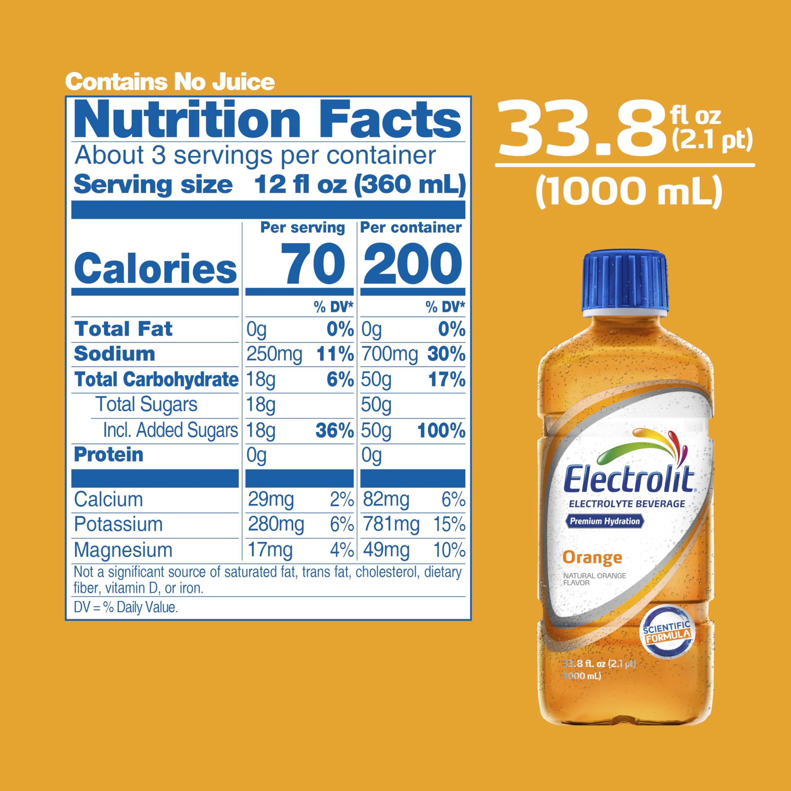 Electrolit Hydration Electrolyte Drink - Orange Flavor Sports Beverage with Essential Electrolytes for Rehydration - 6 Pack - Perfect for Workouts, Running, Hiking & Post-Workout Recovery