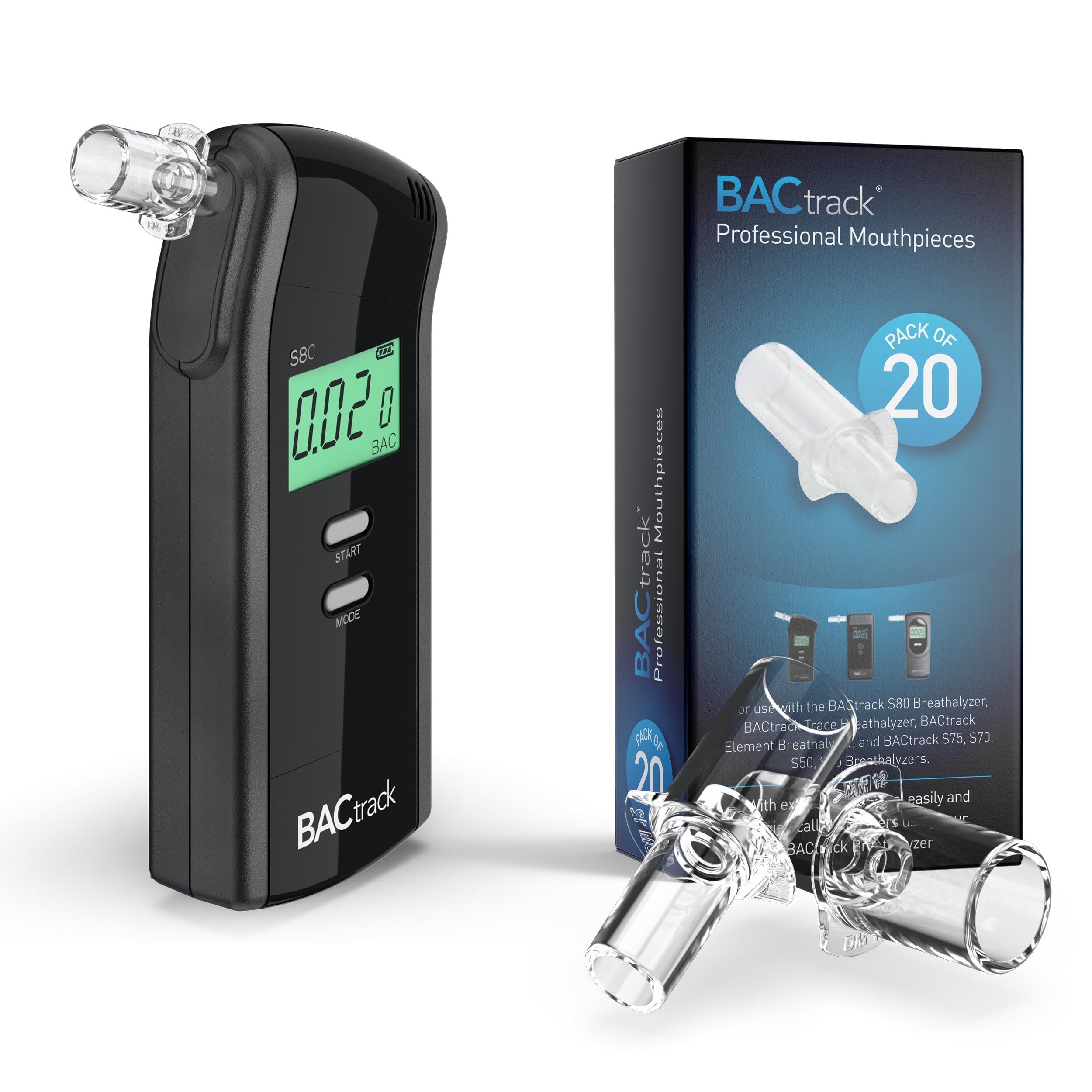 BACtrack S80 Professional Breathalyzer with 20 Mouthpieces - High Accuracy Alcohol Tester for Personal & Workplace Safety, Law Enforcement, and Responsible Drinking Monitoring