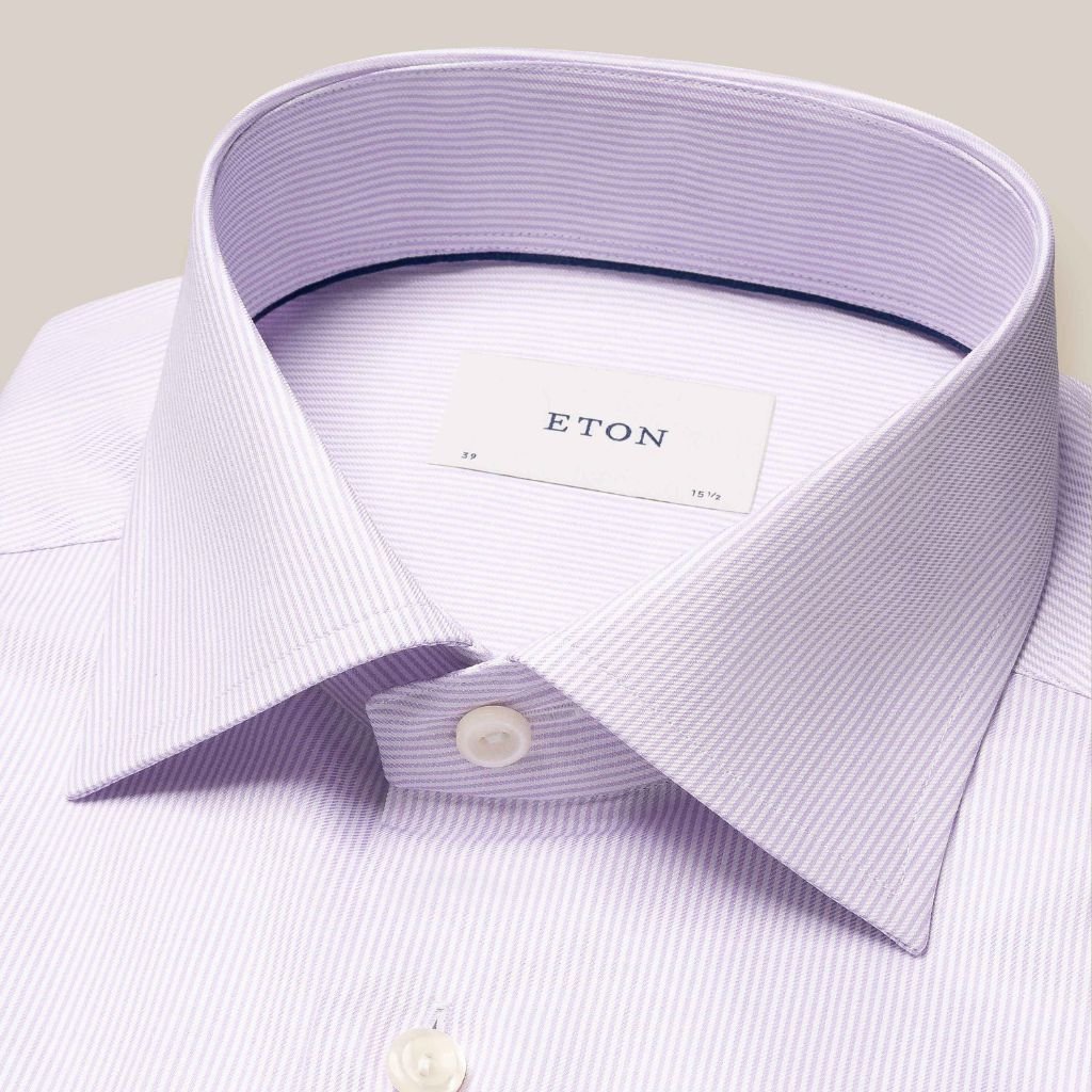 ETON Men's Light Purple Stripe Twill Dress Shirt with Single Cuff - Formal & Business Casual Wear for Office, Wedding & Special Occasions