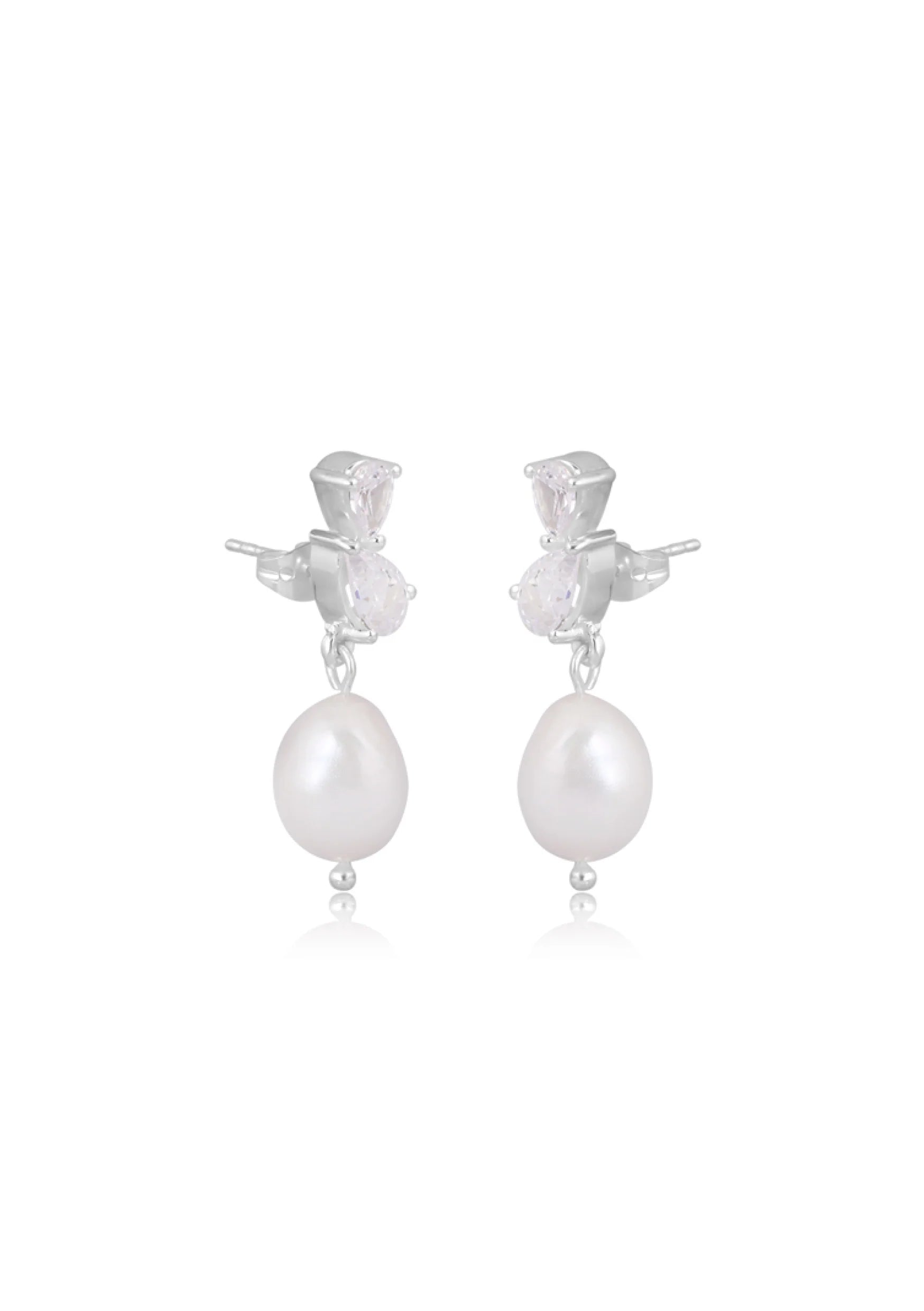 Lola Knight Ines Pear Shaped Crystal and Pearl Earrings - Sterling Silver Dangle Earrings for Women | Perfect for Weddings, Parties & Special Occasions