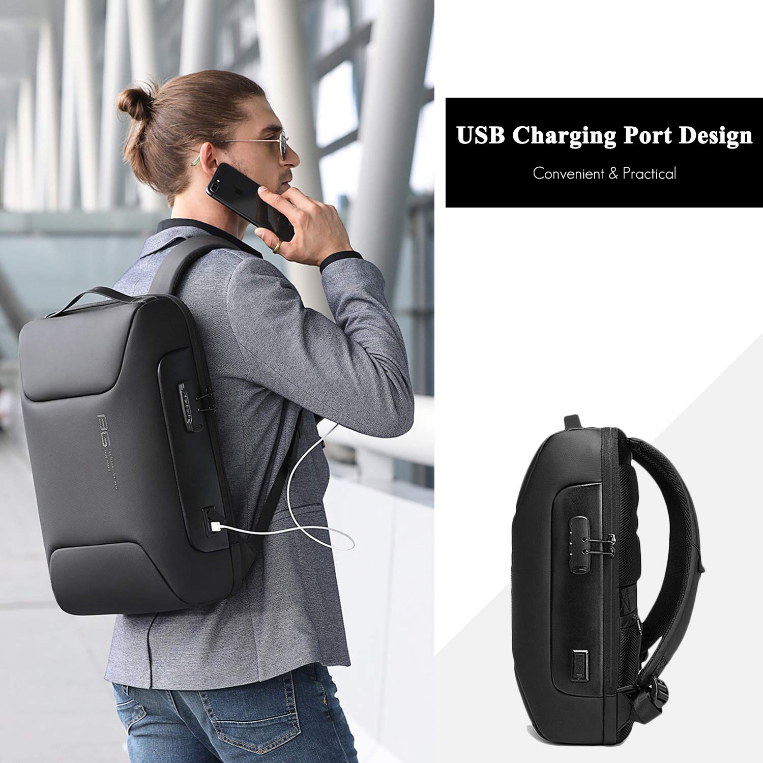 Anti-Theft USB Charging Laptop Backpack for Women & Men - Waterproof 15.6 Inch Business Travel Backpack with USB Port - Perfect for Office, College, Commuting & Airplane Carry-On (Black)