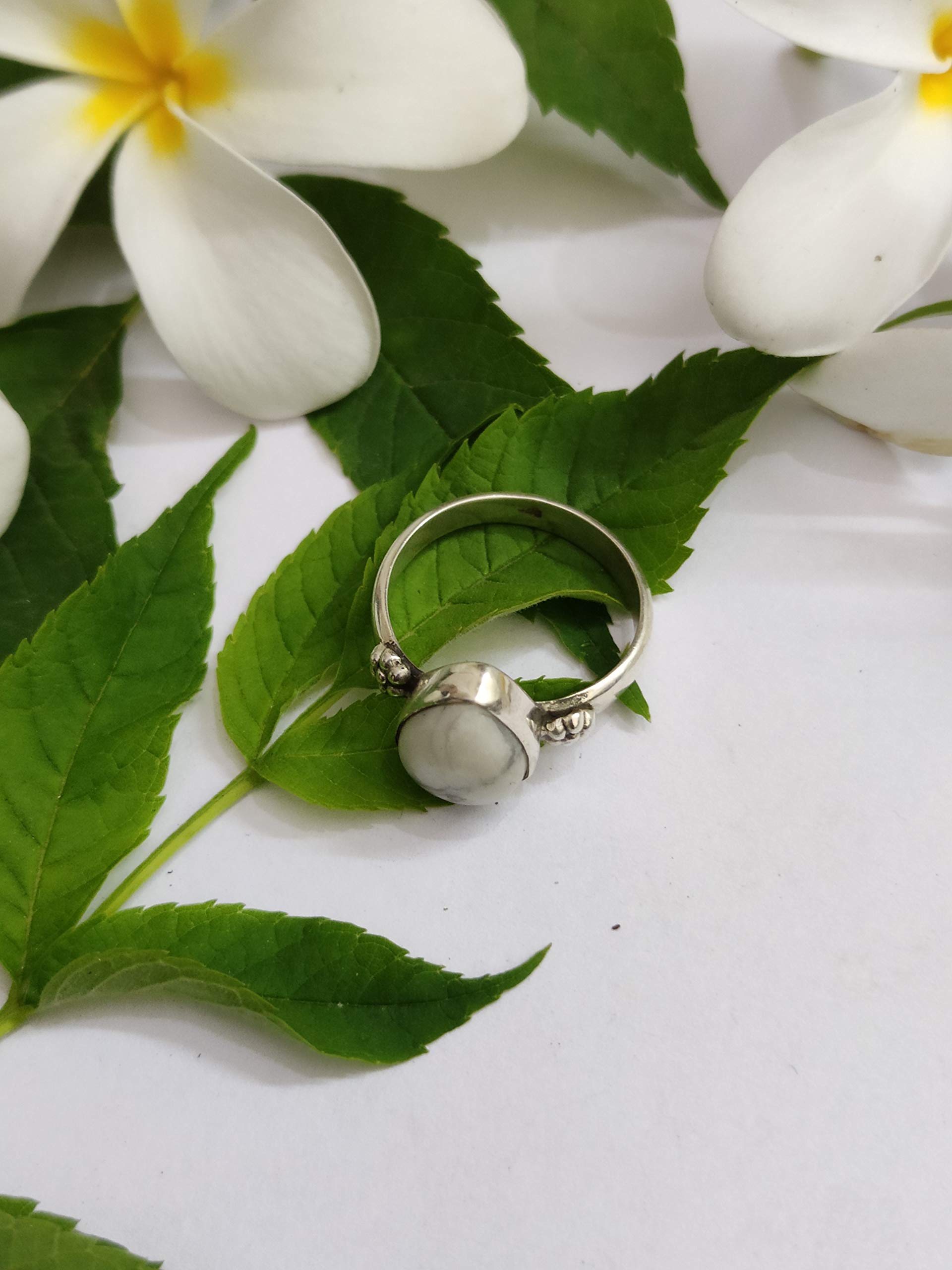 White Howlite Sterling Silver Teardrop Ring - Dainty Boho Style Promise Ring with Healing Crystal, Buffalo & Turquoise Howlite - Perfect Bridesmaid Gift, Gypsy & Vintage Jewelry for Everyday Wear or Special Occasions