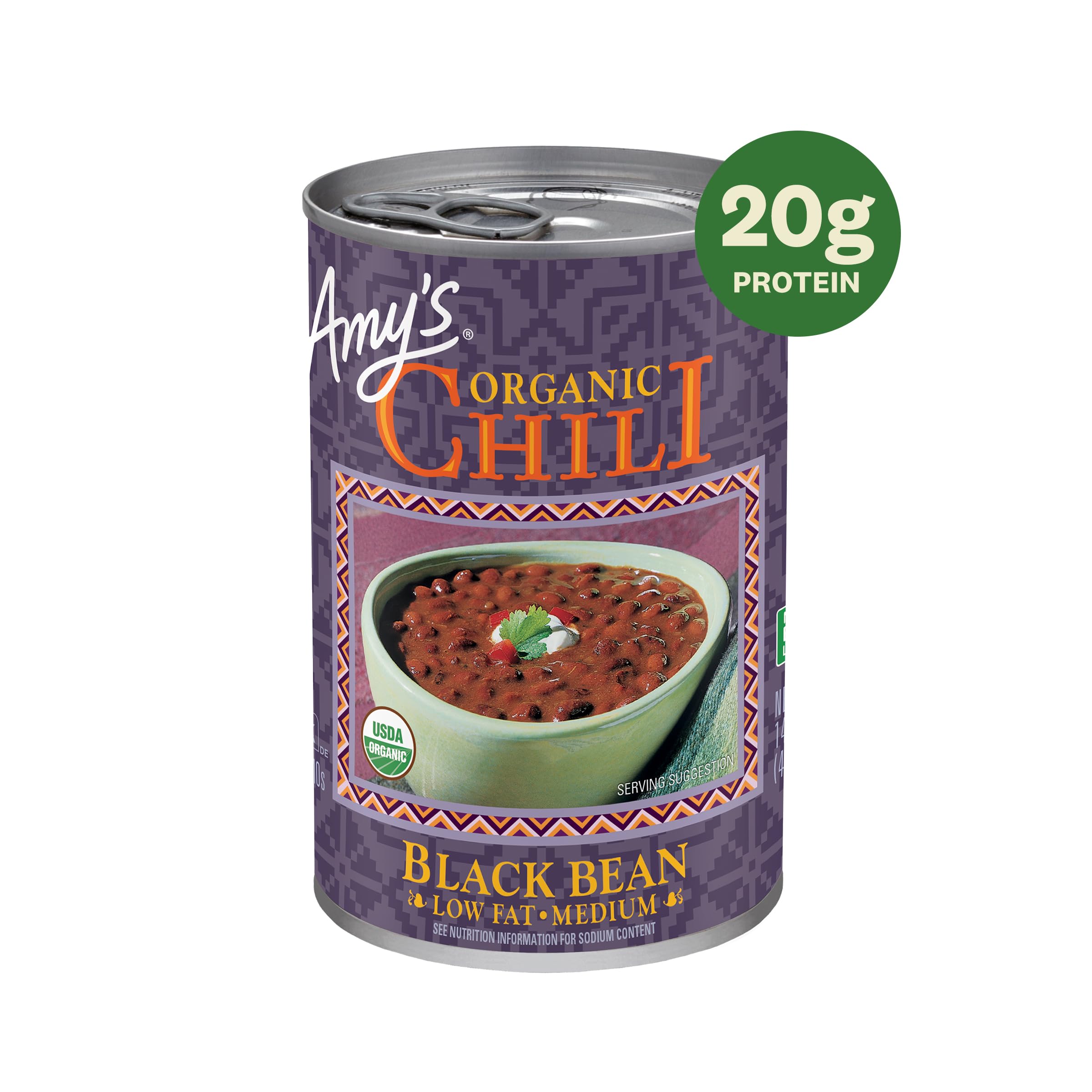 Amy's Organic Vegan Medium Black Bean Chili - Gluten Free, Low Fat, Non-GMO - 14.7 Oz (12 Pack) - Perfect for Quick Lunches, Camping & Emergency Food Storage
