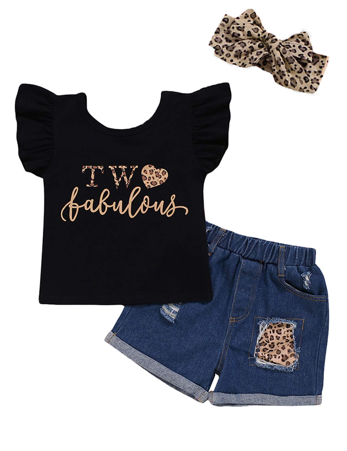 Shalofer Baby Girl 2nd Birthday Outfit Set - Denim Jeans & Top - Cute Toddler Clothes for Birthday Party, Photo Shoot & Special Occasions