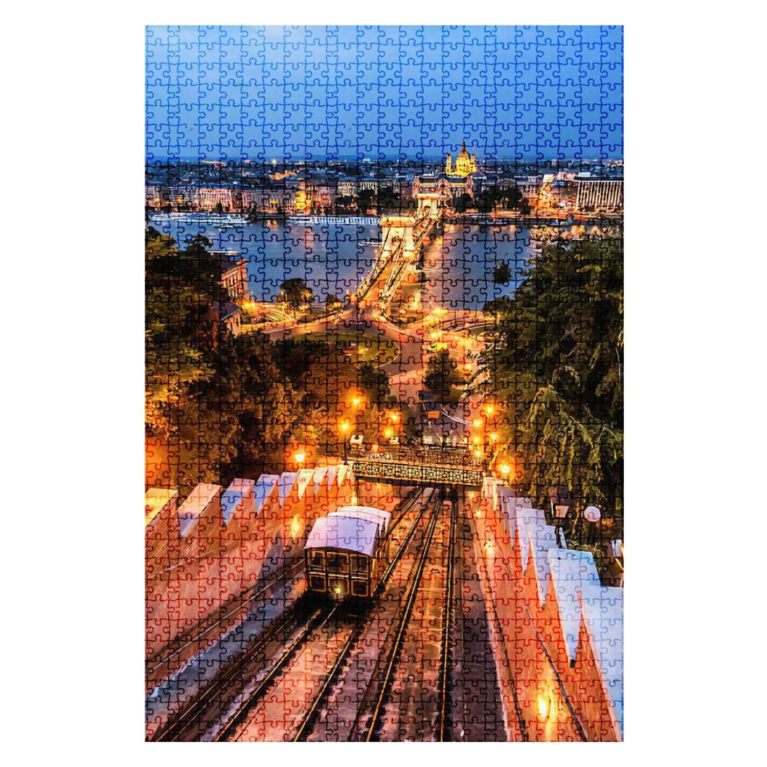 1000-Piece Wooden Jigsaw Puzzle - Chain Bridge Budapest Hungary Dusk Landscape with St. Stephen's Basilica | Challenging Adult Puzzle for Home Decoration, Family Game Night & Educational DIY Activity | Perfect Gift for Puzzle Lovers