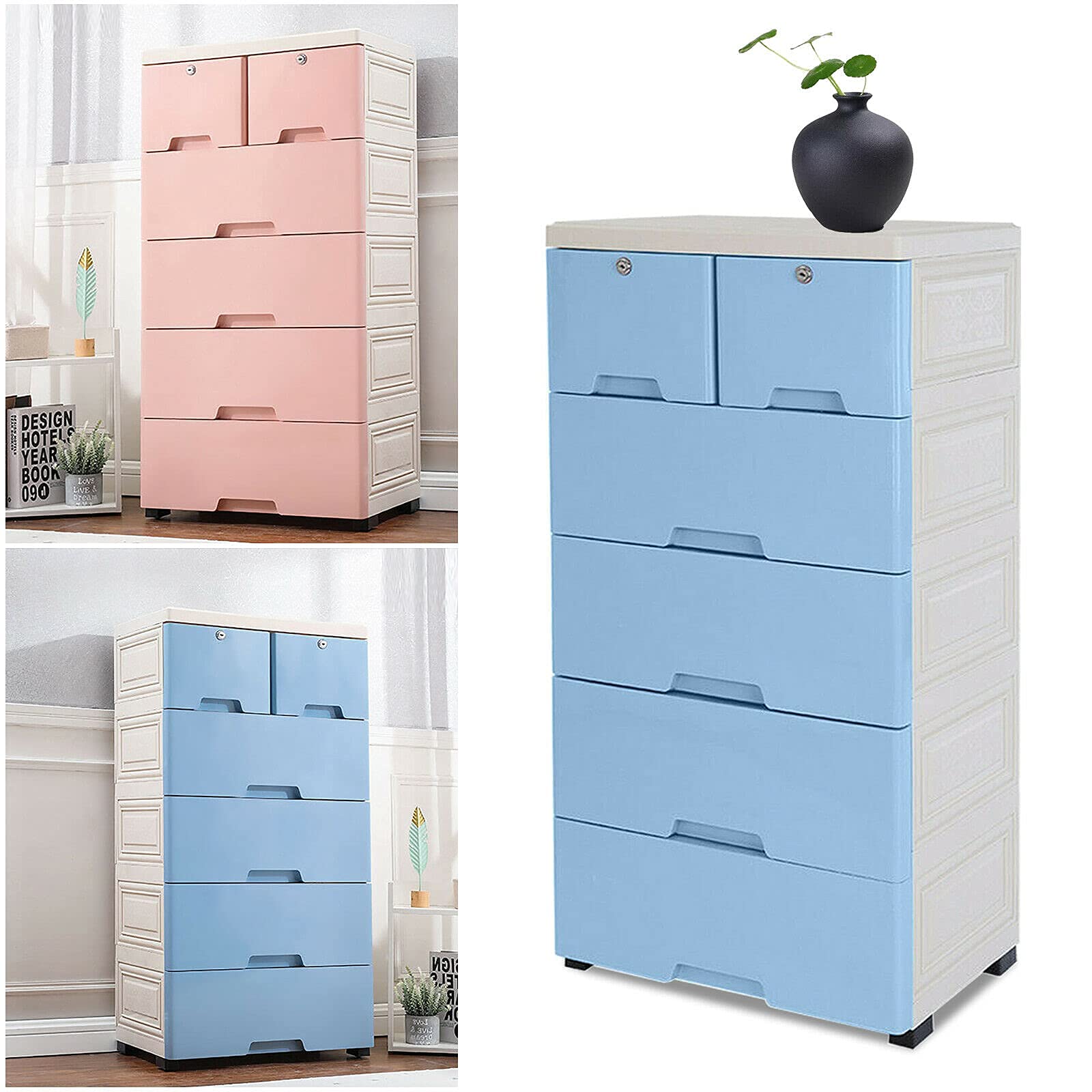 LOYALHEARTDY 6-Drawer Plastic Storage Dresser with Wheels - Organizer for Toys, Snacks, Clothes - Portable Cabinet for Bedroom, Living Room, Playroom (Blue) | Ideal for Kids' Room, Dorm, Office & Home Organization
