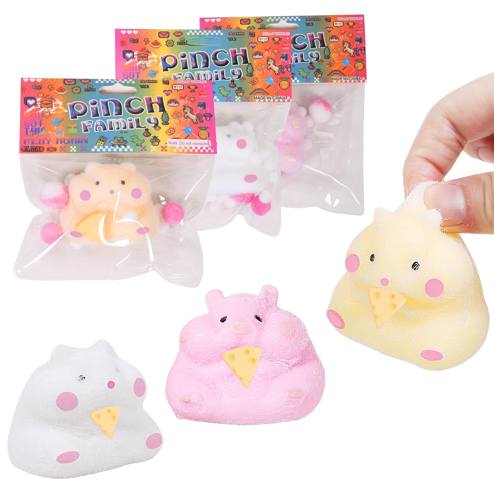 3pcs Cute Soft Hamster Squishy Stress Relief Toys for Kids & Adults - Fun Party Favors, Pinch Family Fidget Toys - Perfect for Anxiety Relief, Classroom Rewards and Sensory Play