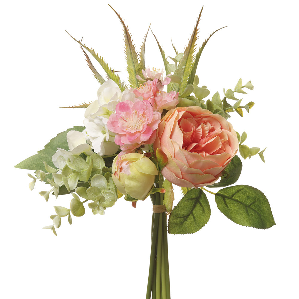 12 Pack Coral Pink Peony & Hydrangea Silk Flower Bouquet - Artificial Floral Arrangement for Wedding Centerpieces, Home Decor, Party Decorations