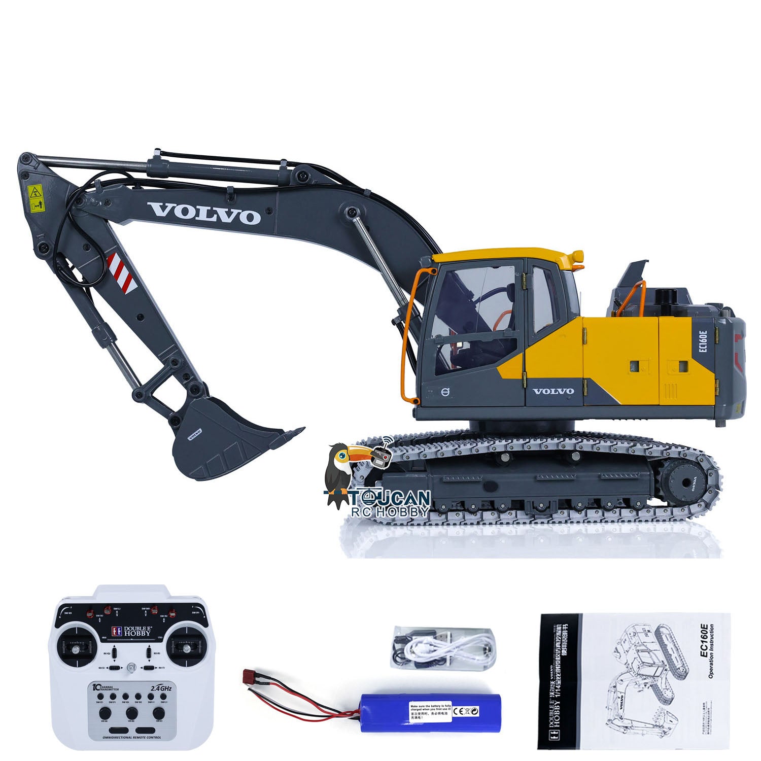 1:14 Scale RC Excavator Toy - Alloy Metal DoubleE E010 EC 160E Remote Control Construction Vehicle | Realistic Engineering Model for Kids & Adults | Outdoor Play, Construction Site Simulation, Birthday Gift for Boys