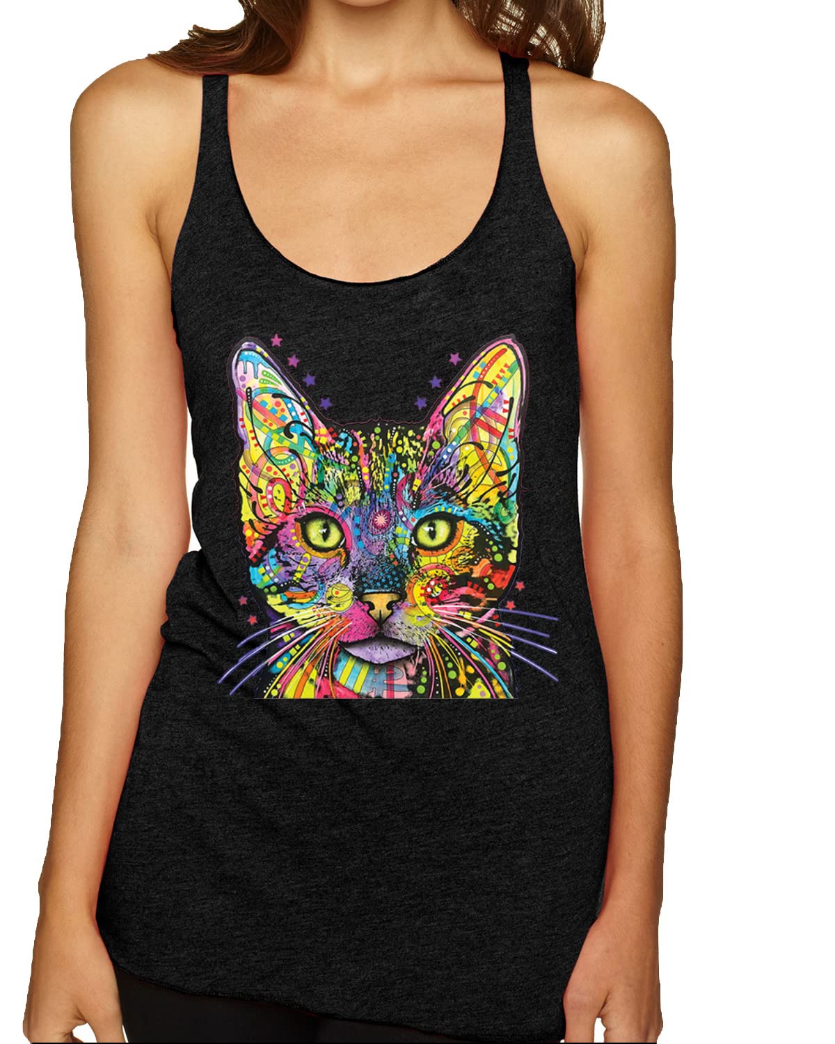 Colorful Cat Lover Tank Top | Dean Russo Art Inspired Tri-Blend Racerback | Cat Mom & Dad Gift | Perfect for Casual Wear, Cat Themed Parties & Animal Lover Outfits