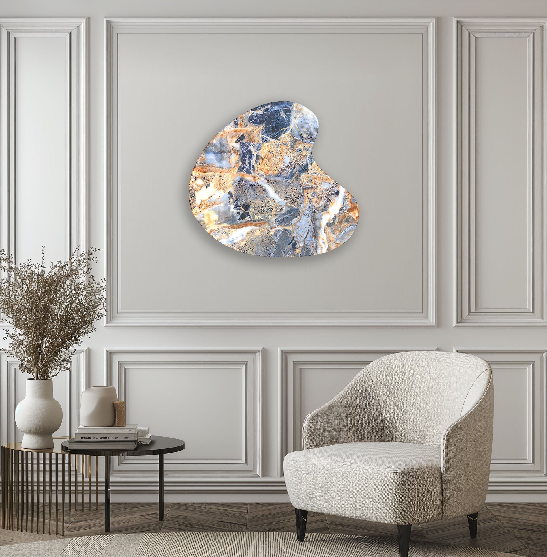 Blue Marble Style Irregular Glass Wall Art - Modern Abstract Home Decor for Living Room, Bedroom & Office